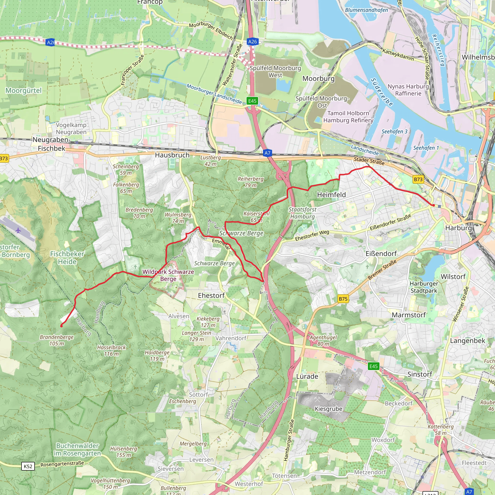 Tempelberg to Harburg Rathaus via Wanderweg 23 mobile static map