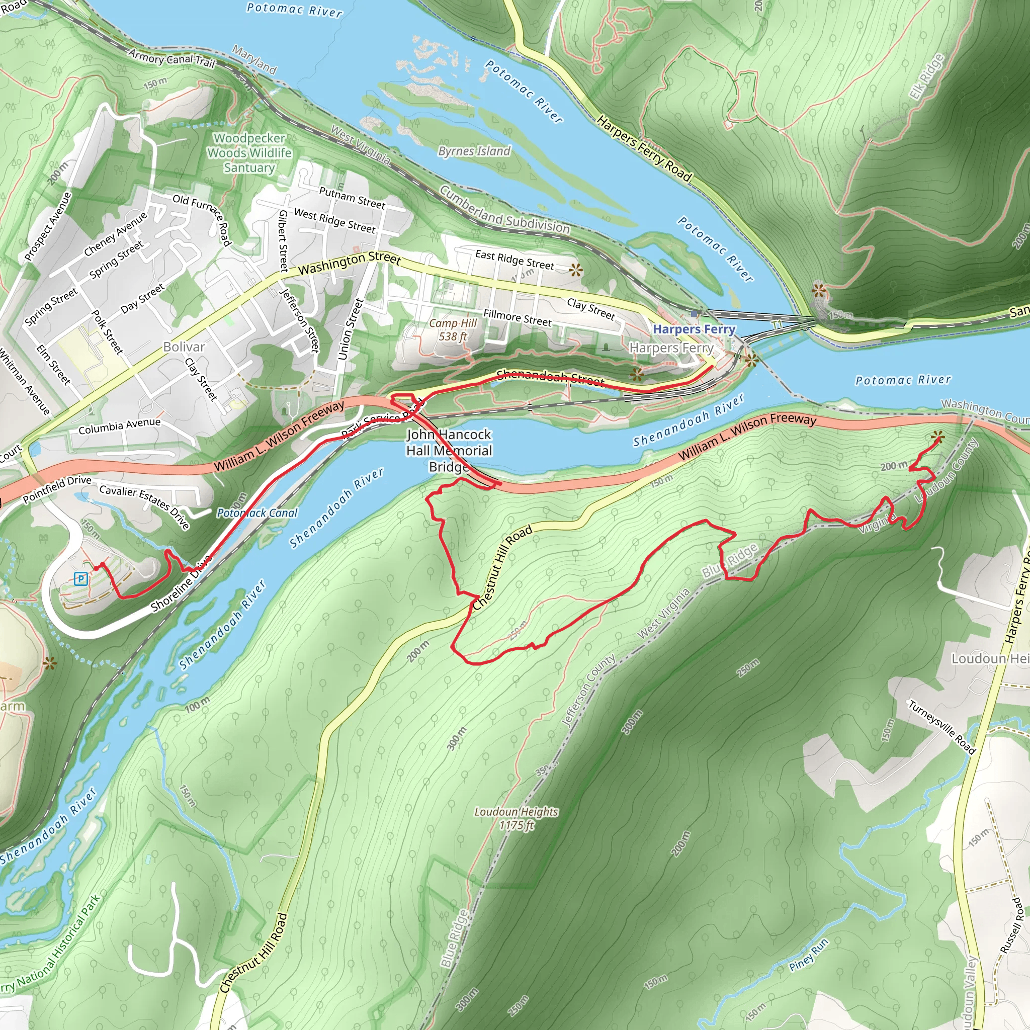 Lower Town Trail and Loudoun Heights Trail mobile static map