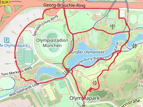Grosser Olympiasee and Kleiner Olympiasee via Ernst-Curtius-Weg, Luz Long Ufer and Rudolf-Harbig-Weg