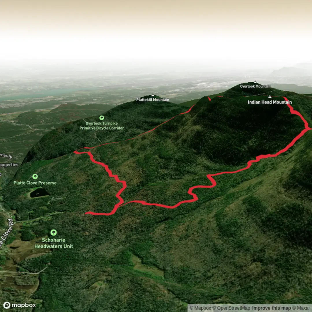 An image depicting the trail Indian Head Mountain and Jimmy Dolan Notch Overlook via Devil's Path and its surrounding area.