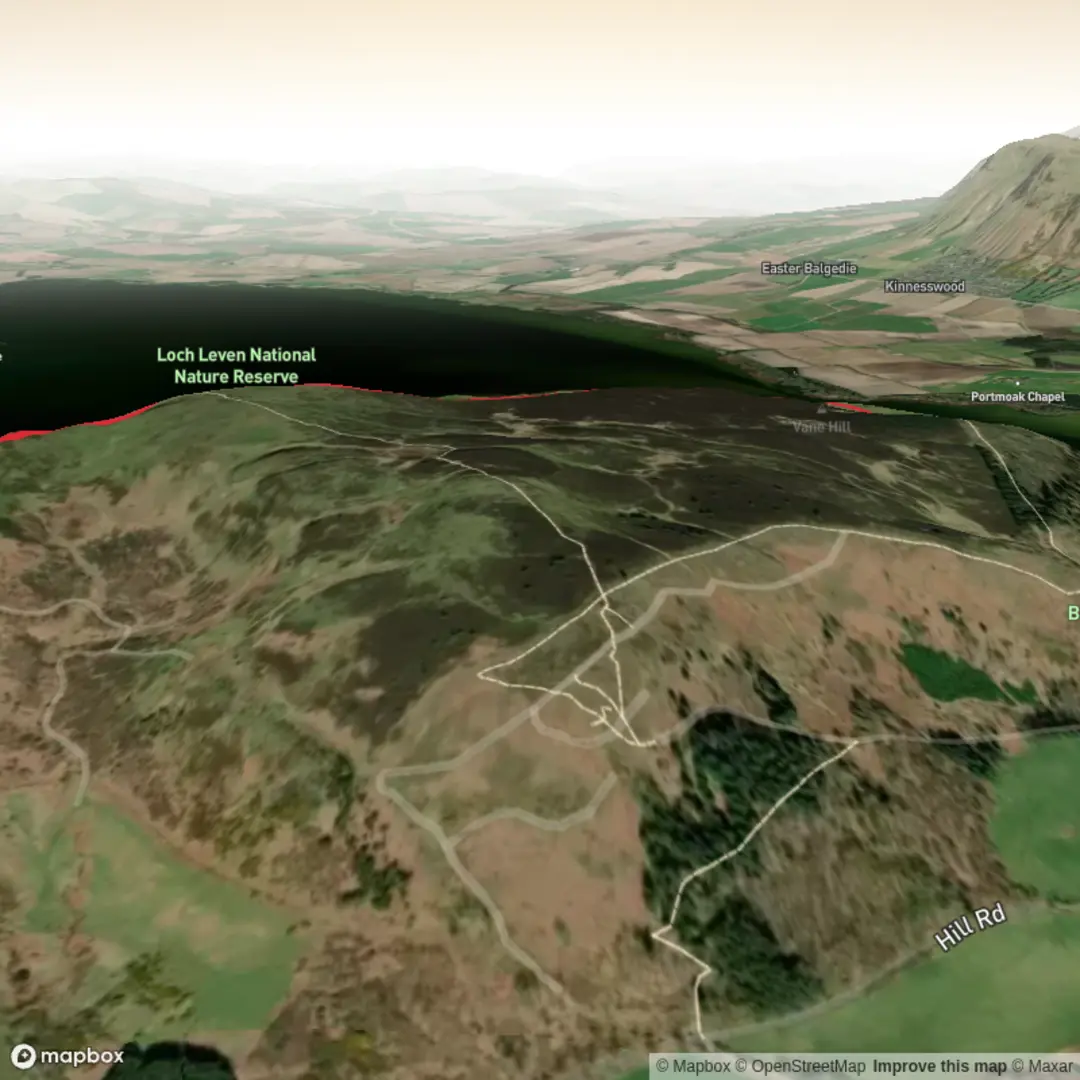 An image depicting the trail Benarty Hill and Fort via Vane Hill and its surrounding area.