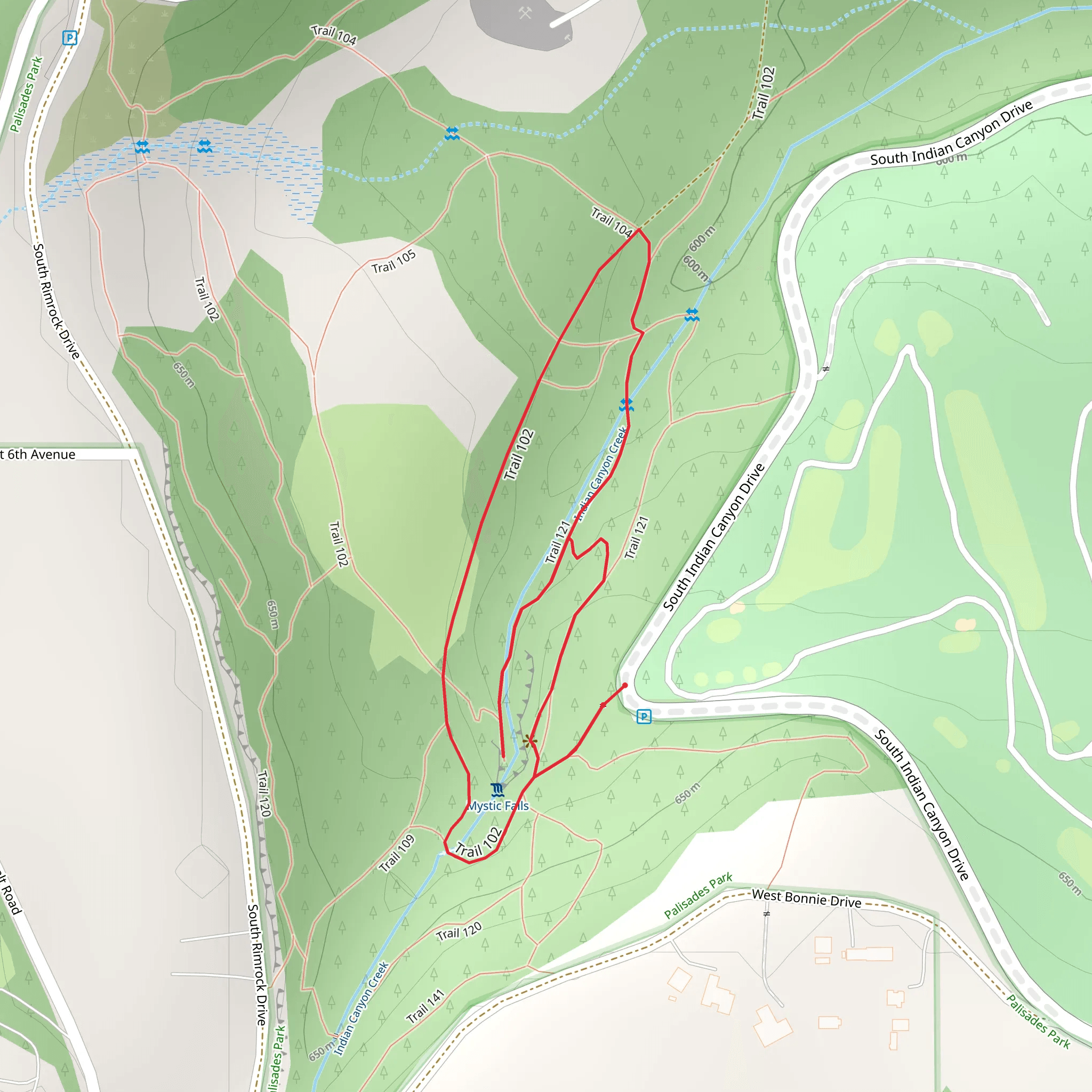 Trail 121 and Indian Canyon Creek Loop mobile static map