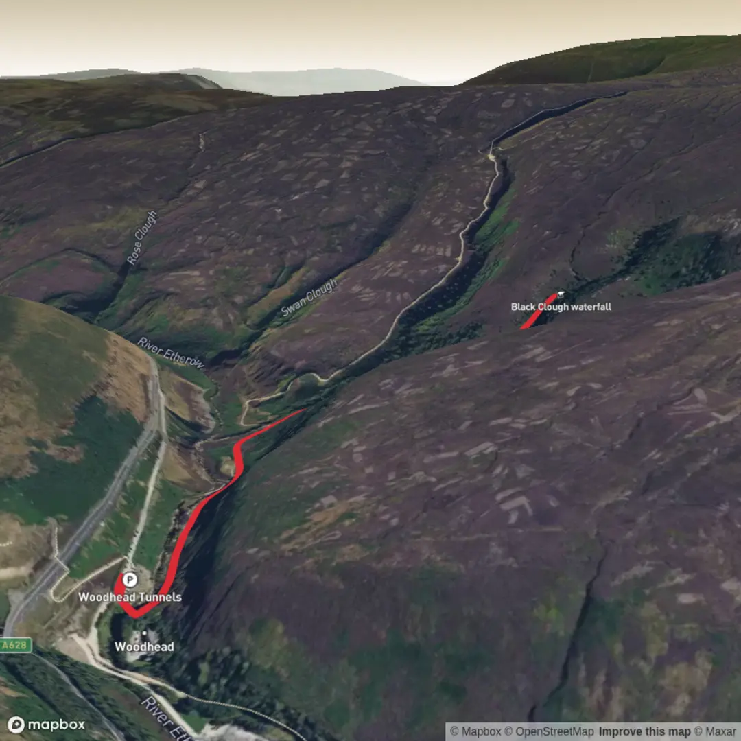 An image depicting the trail Middle black clough waterfalls and its surrounding area.