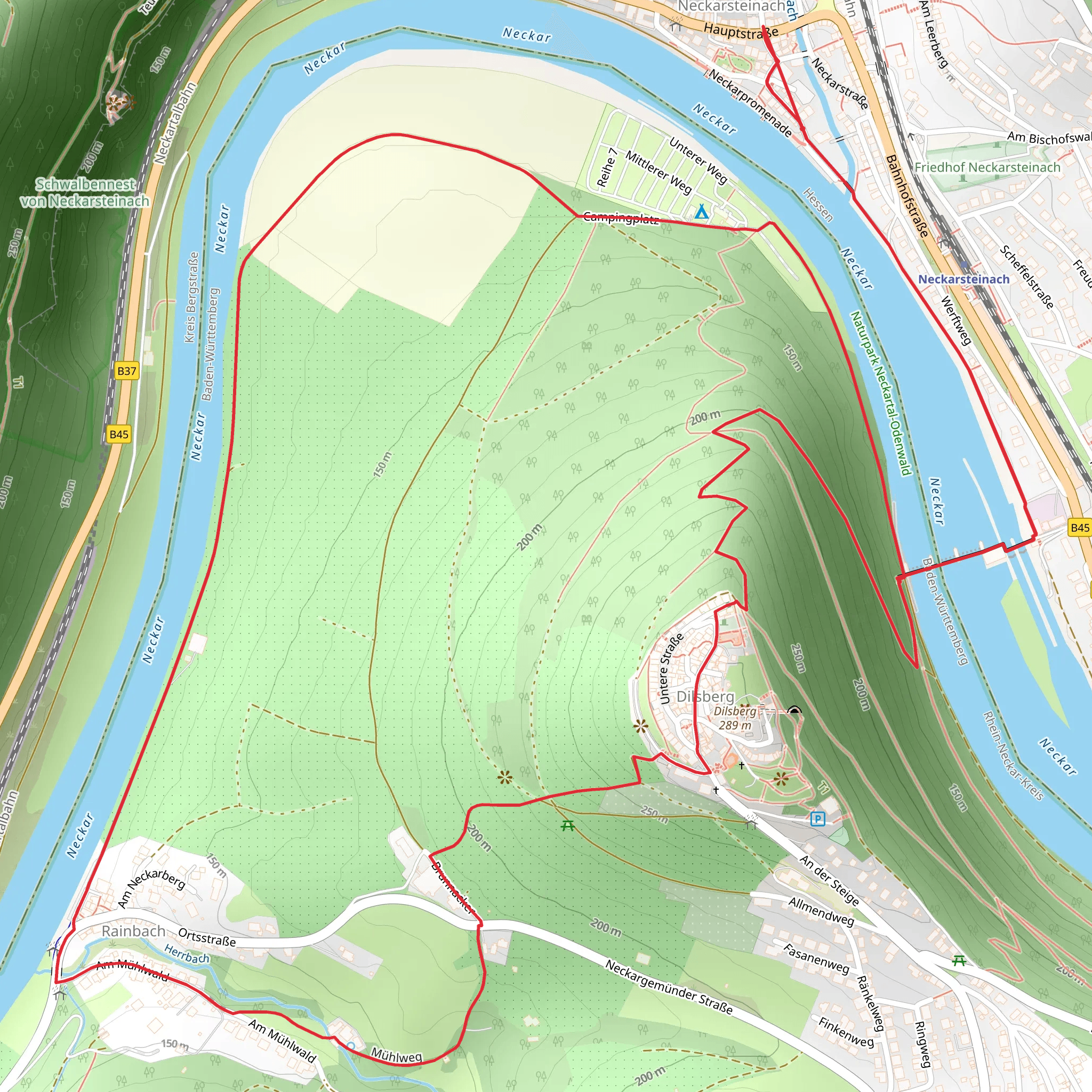 Burg Dilsberg Loop via Neckarsteinach mobile static map