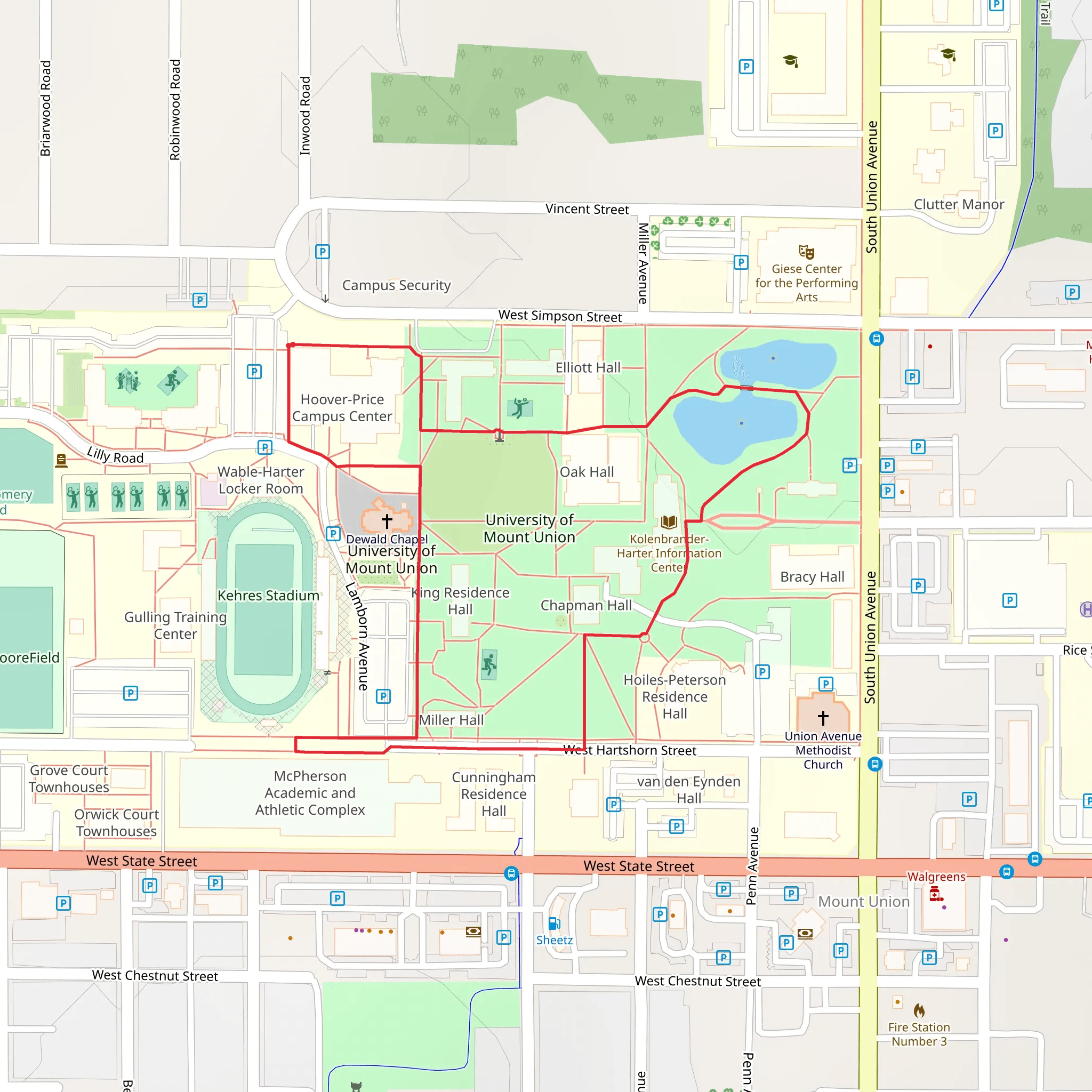 Mount Union Lakes and University of Mount Union Loop mobile static map