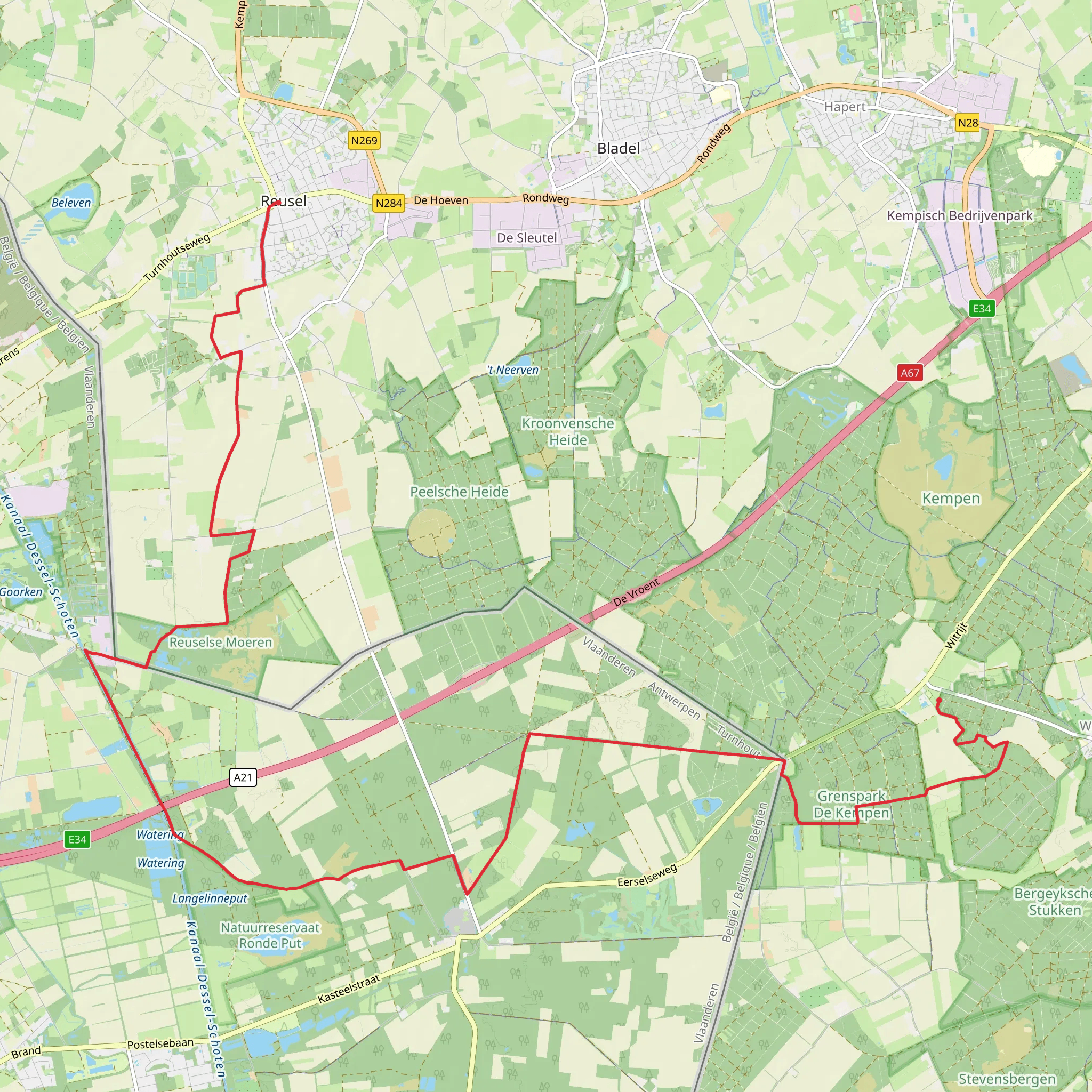 Witrijt to Reusel via Zwarte Weijer and Reuselse Moeren mobile static map