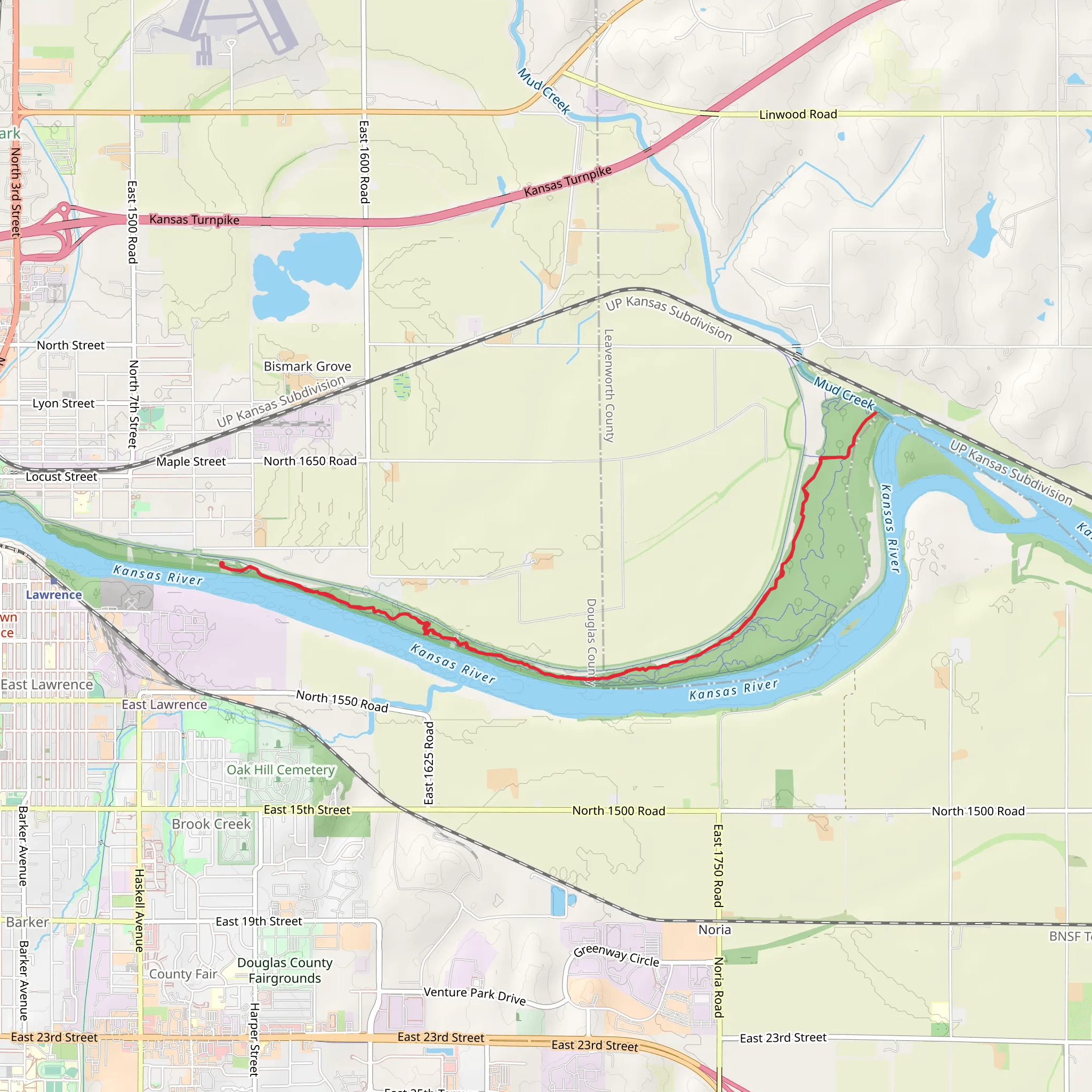 Walk along Kansas River Shore - Oak Street mobile static map