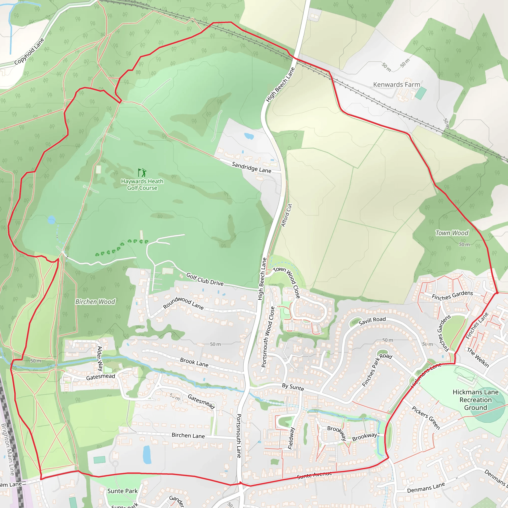 Town Wood via Sussex Diamond Way mobile static map