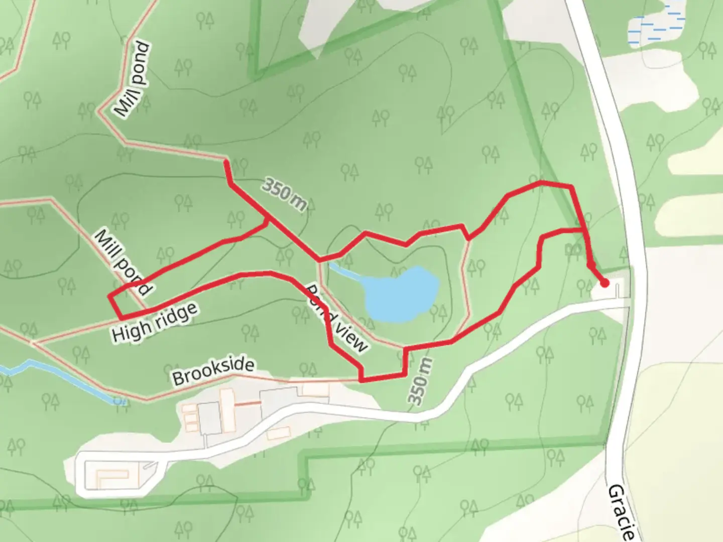 An image depicting the trail High Ridge and Pond view Loop and its surrounding area.