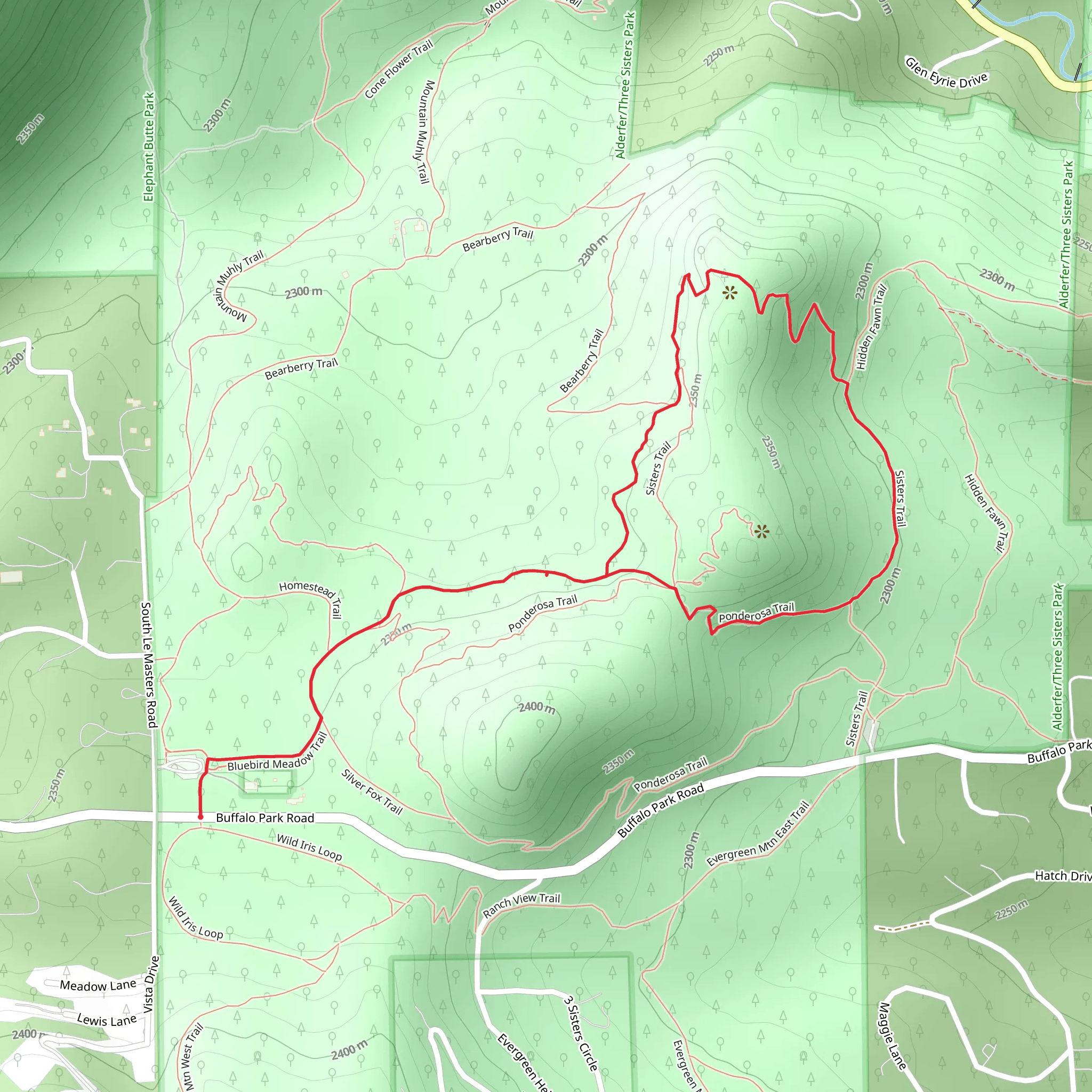 Silver Fox, Sisters and Ponderosa Loop Trail mobile static map