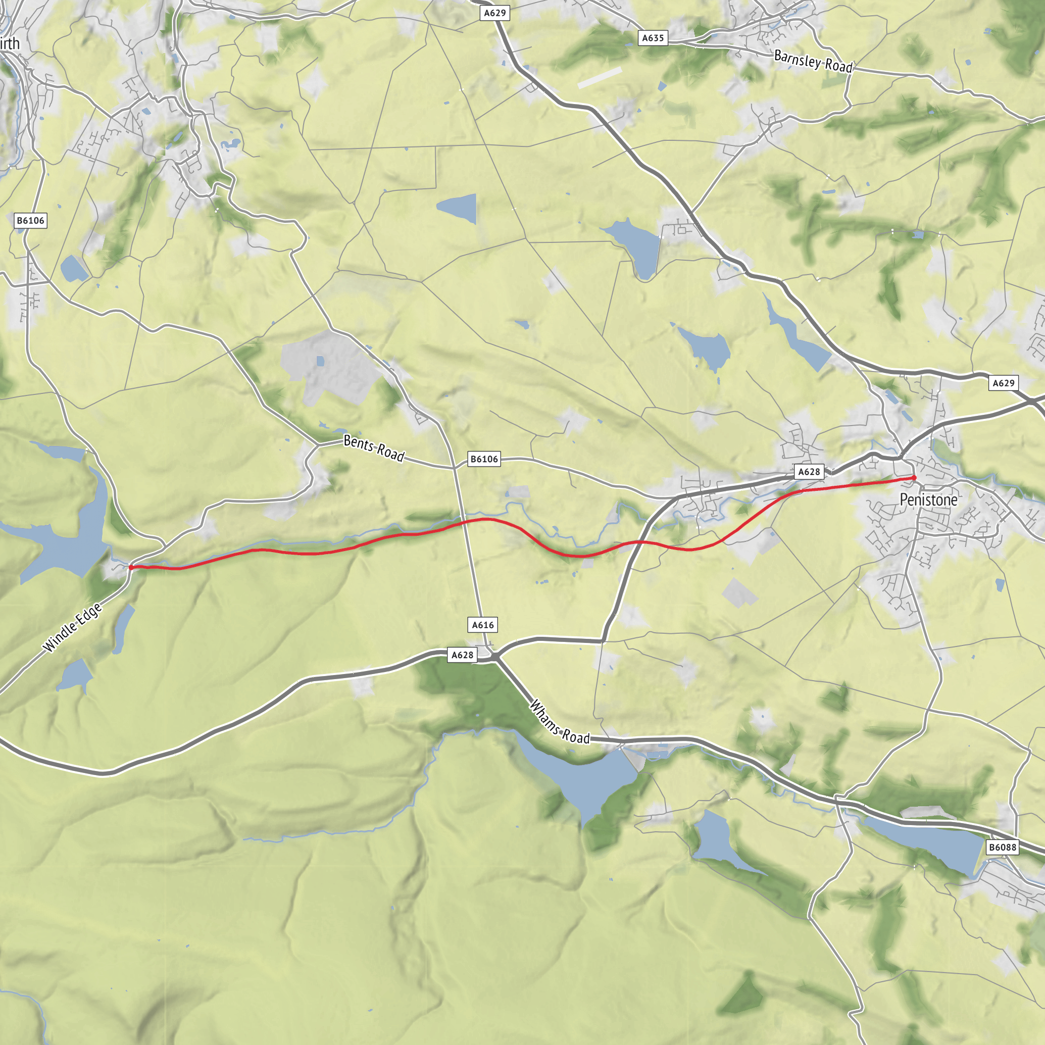 Dunford Bridge to Penistone mobile static map