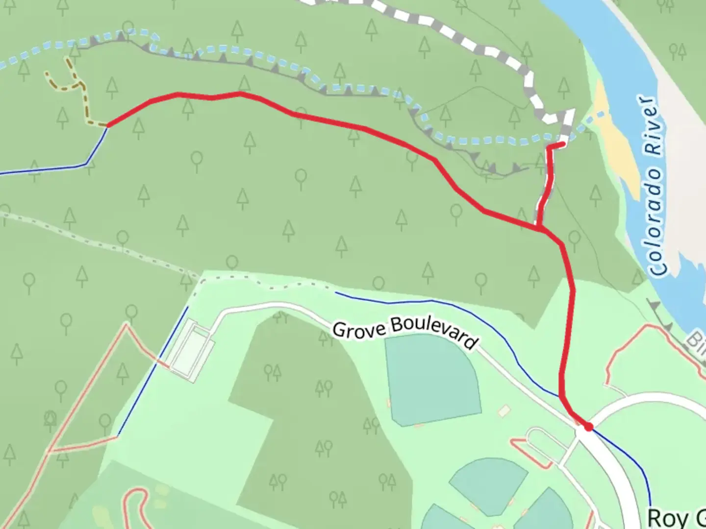 An image depicting the trail Colorado River View from Fiesta Field and its surrounding area.