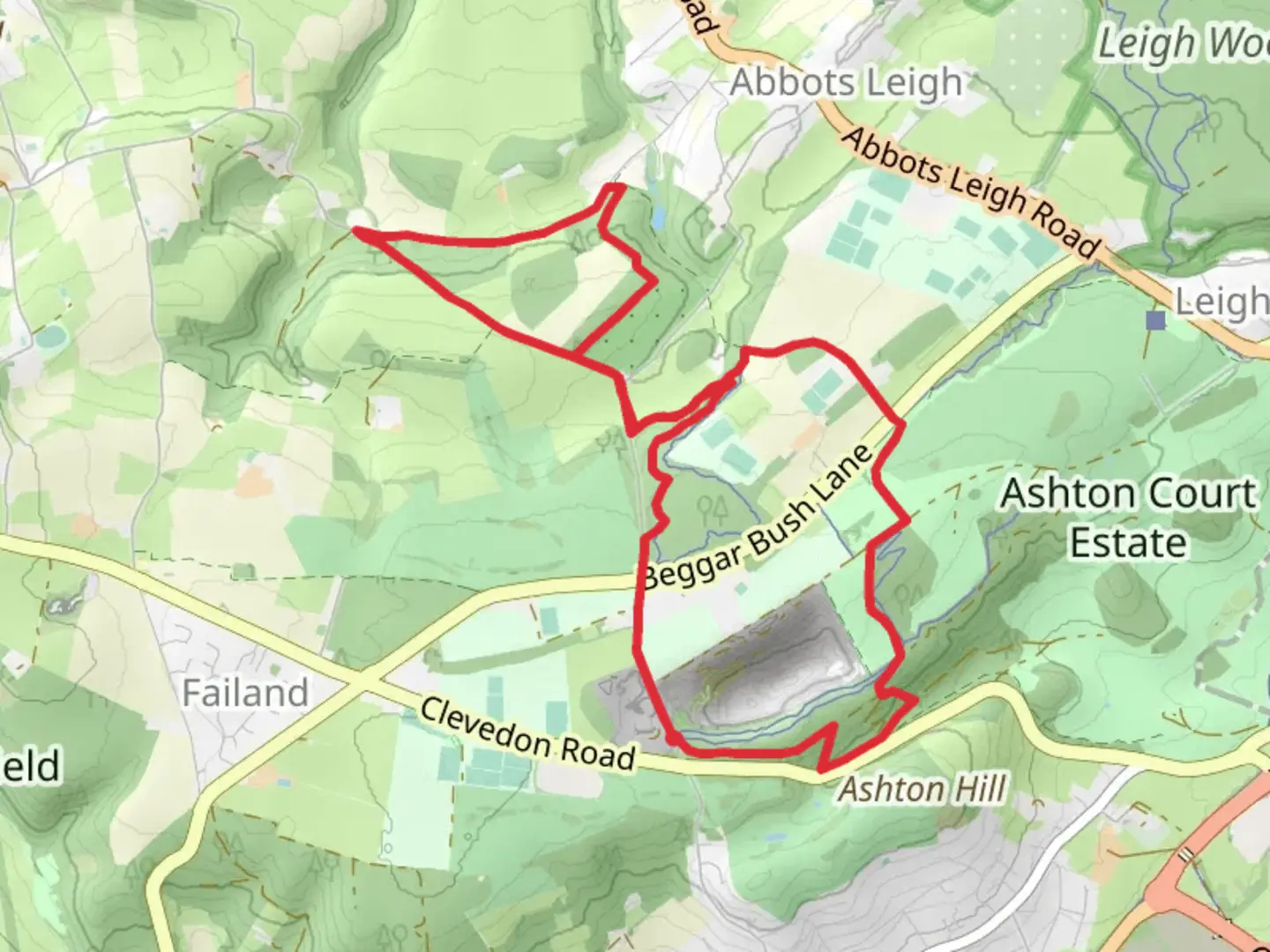 An image depicting the trail East Tanpit Wood and 50 - Acre Wood Knot and its surrounding area.
