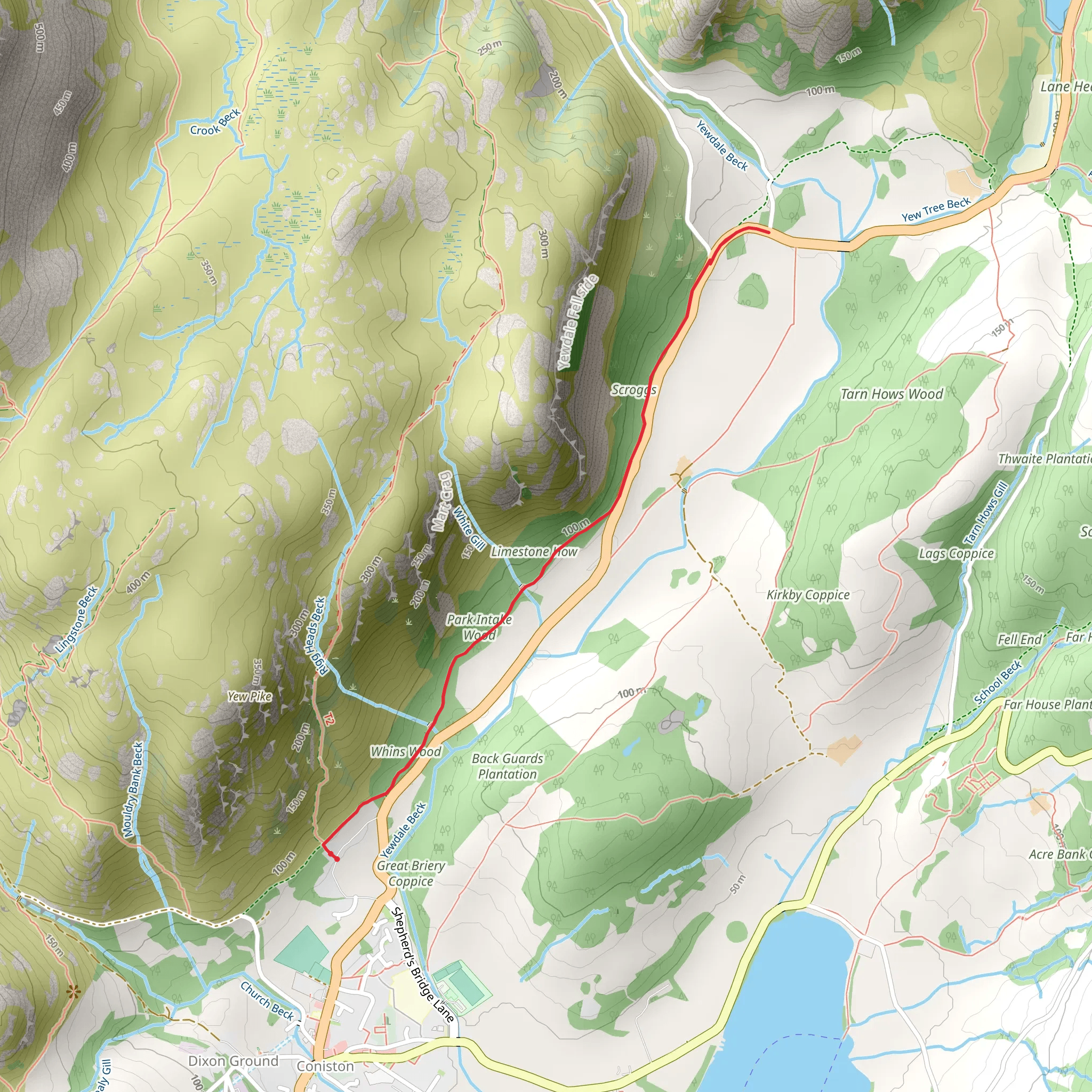 Yewdale Bridleway via Park Intake Wood mobile static map