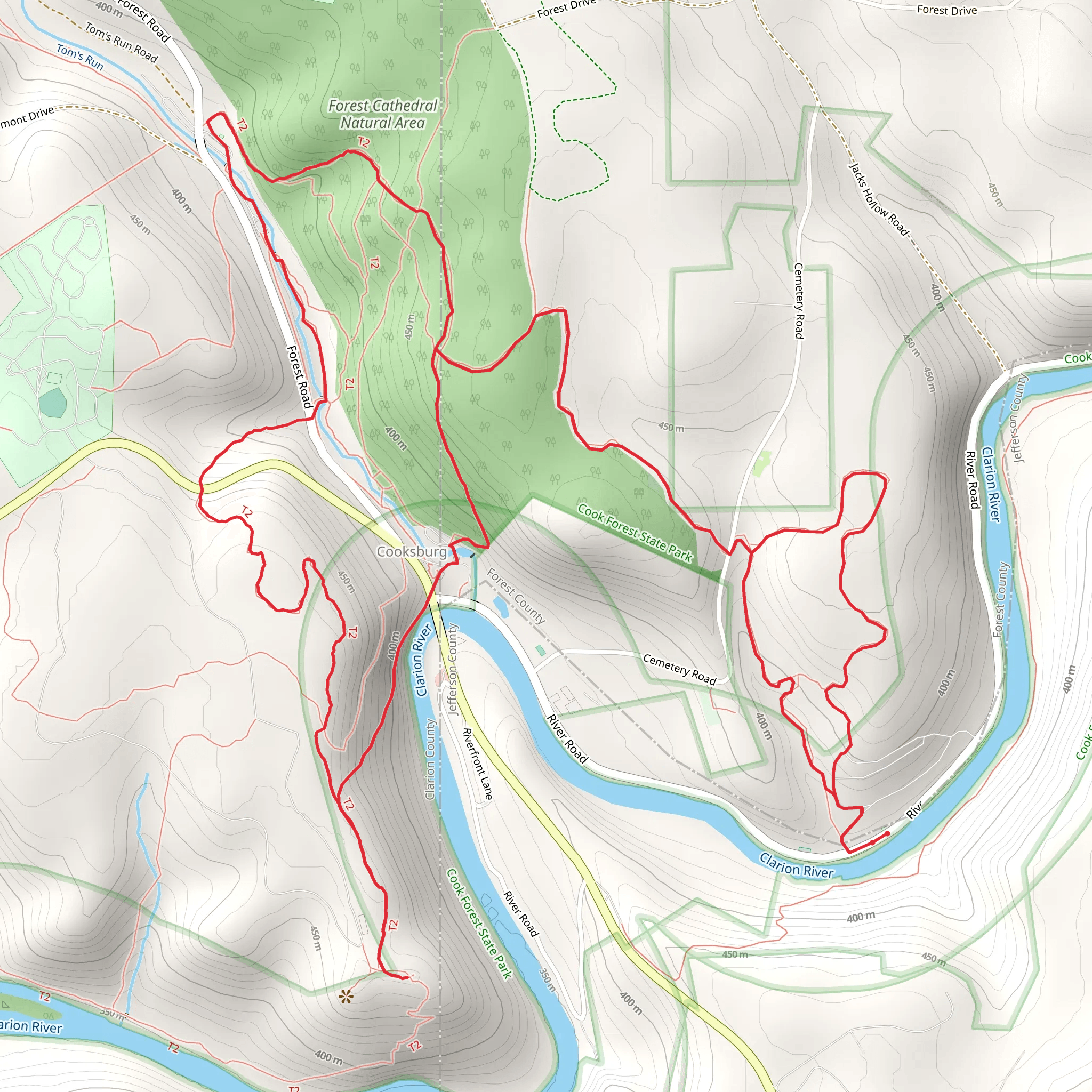 Clarion River and Lookout Tower via Baker Trail mobile static map