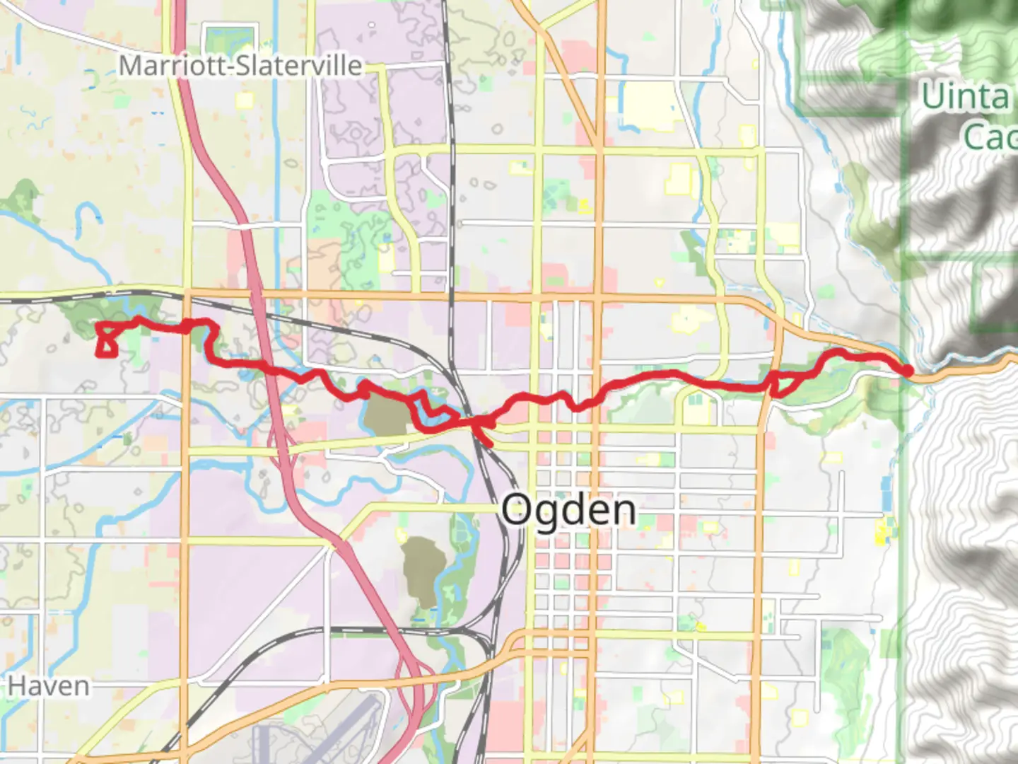 An image depicting the trail Ogden River Parkway and West Haven Trail and its surrounding area.