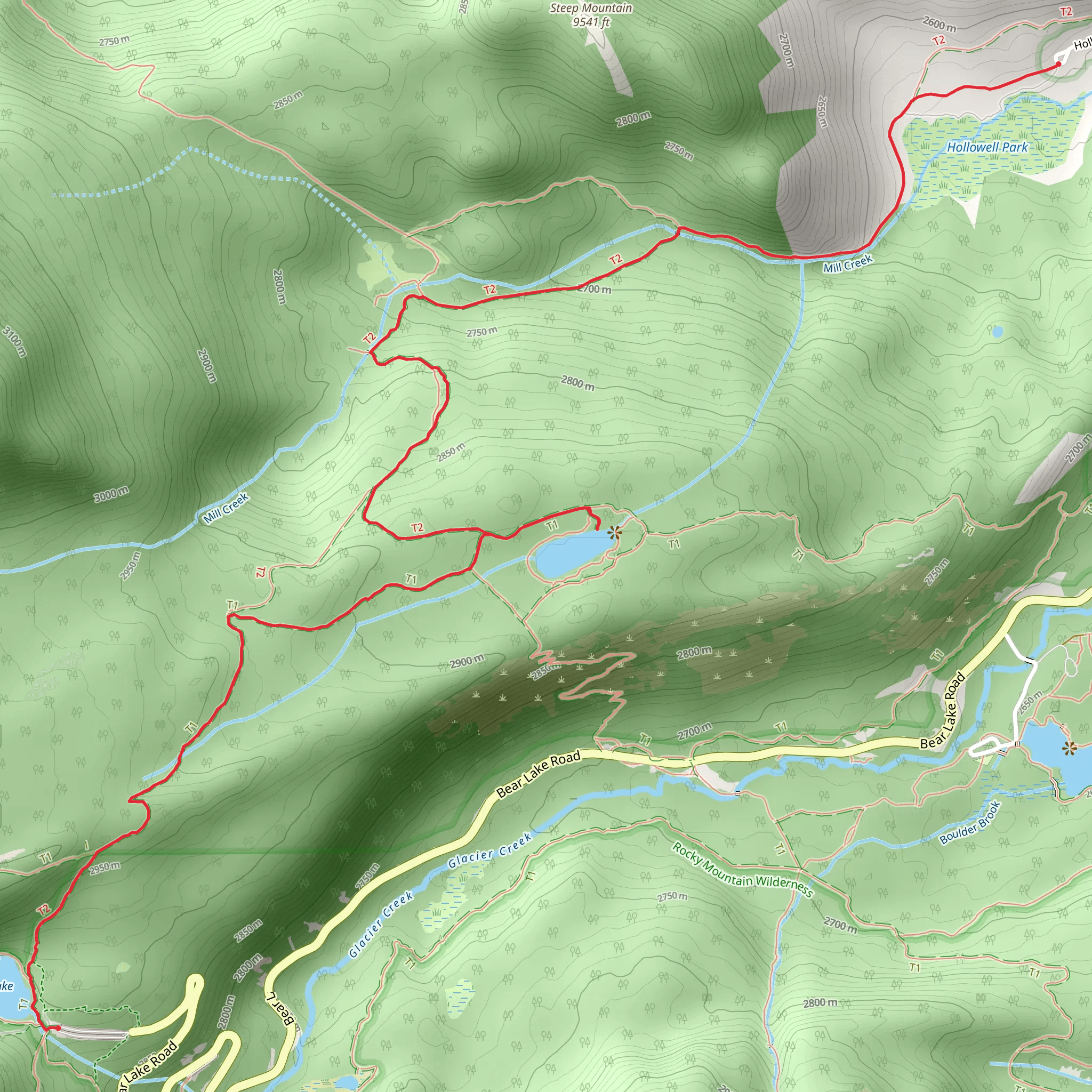 Bear Lake, Bierstadt Lake and Mill Creek Basin Trail mobile static map
