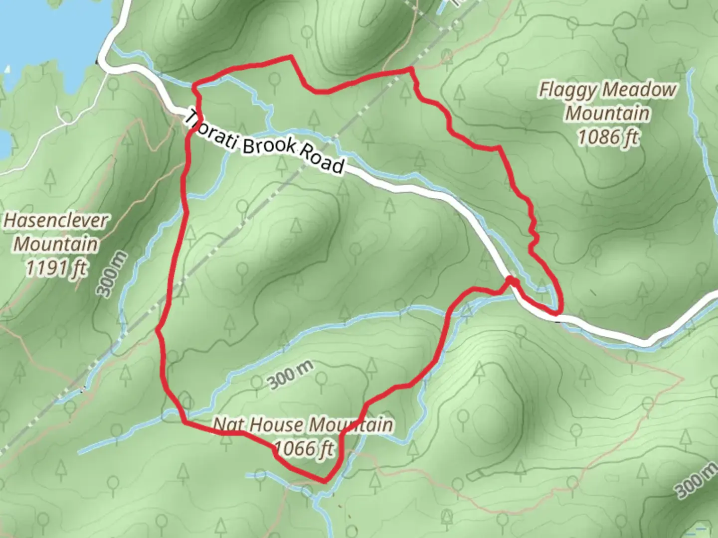 An image depicting the trail Nat House Mountain Red Cross Trail and Beech Trail and its surrounding area.