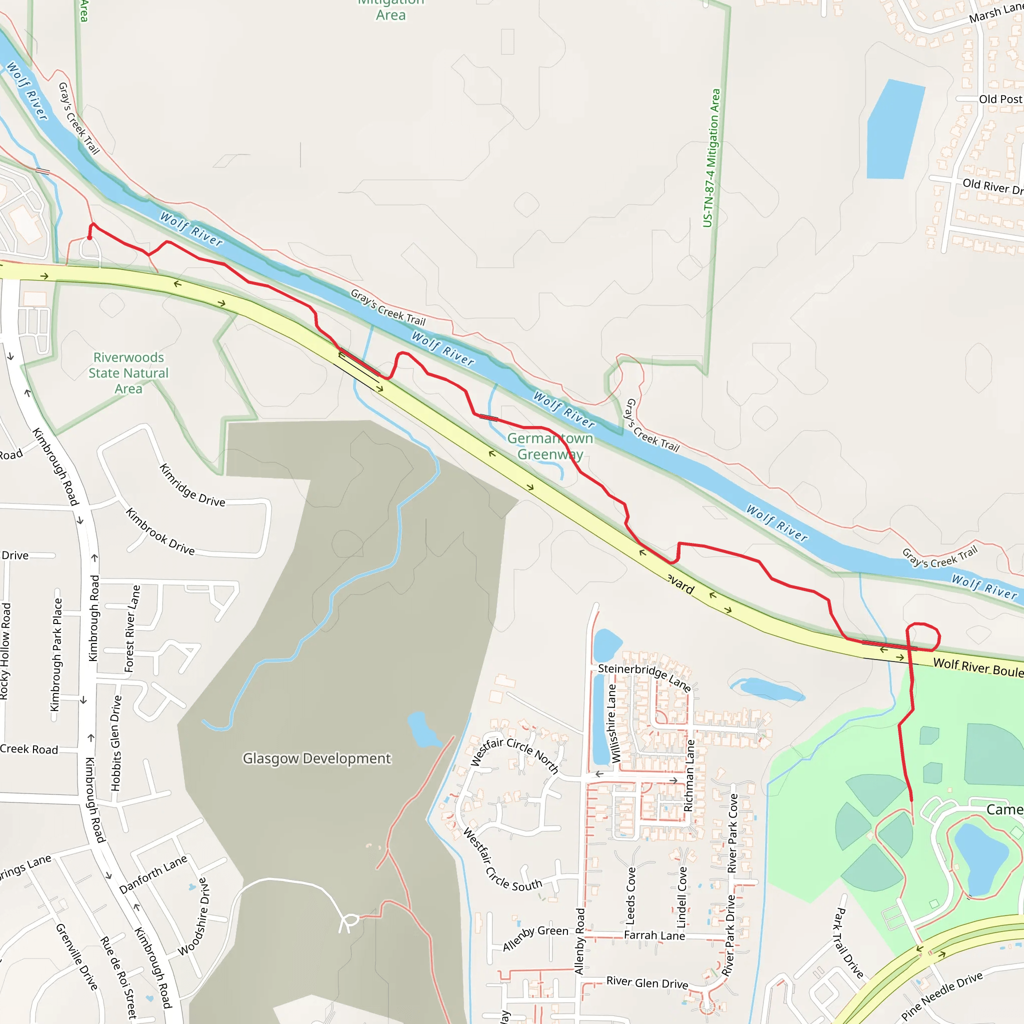 Wolf River Shore Walk to Cameron Brown Park mobile static map