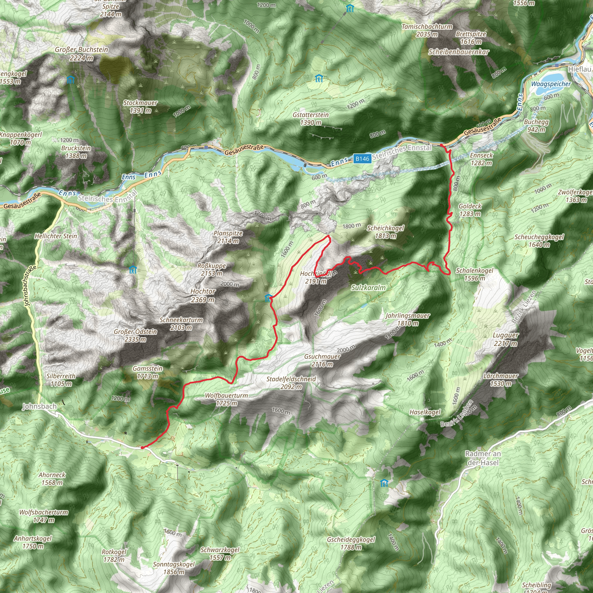 Hartelsgraben to Johnsbach mobile static map