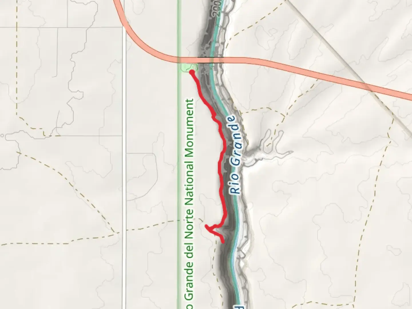 An image depicting the trail Rio Grande Gorge State Park West Rim Trail and its surrounding area.