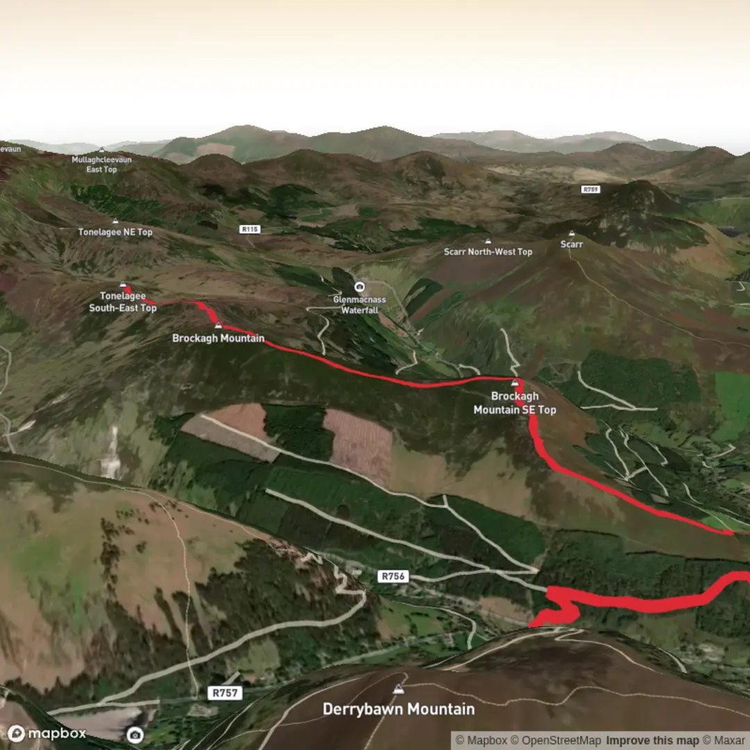 An image depicting the trail Brockagh mountains & Tonglagee SE and its surrounding area.