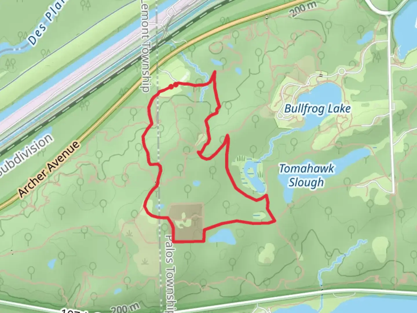 An image depicting the trail Palos Orange Unpaved Loop Trail and its surrounding area.