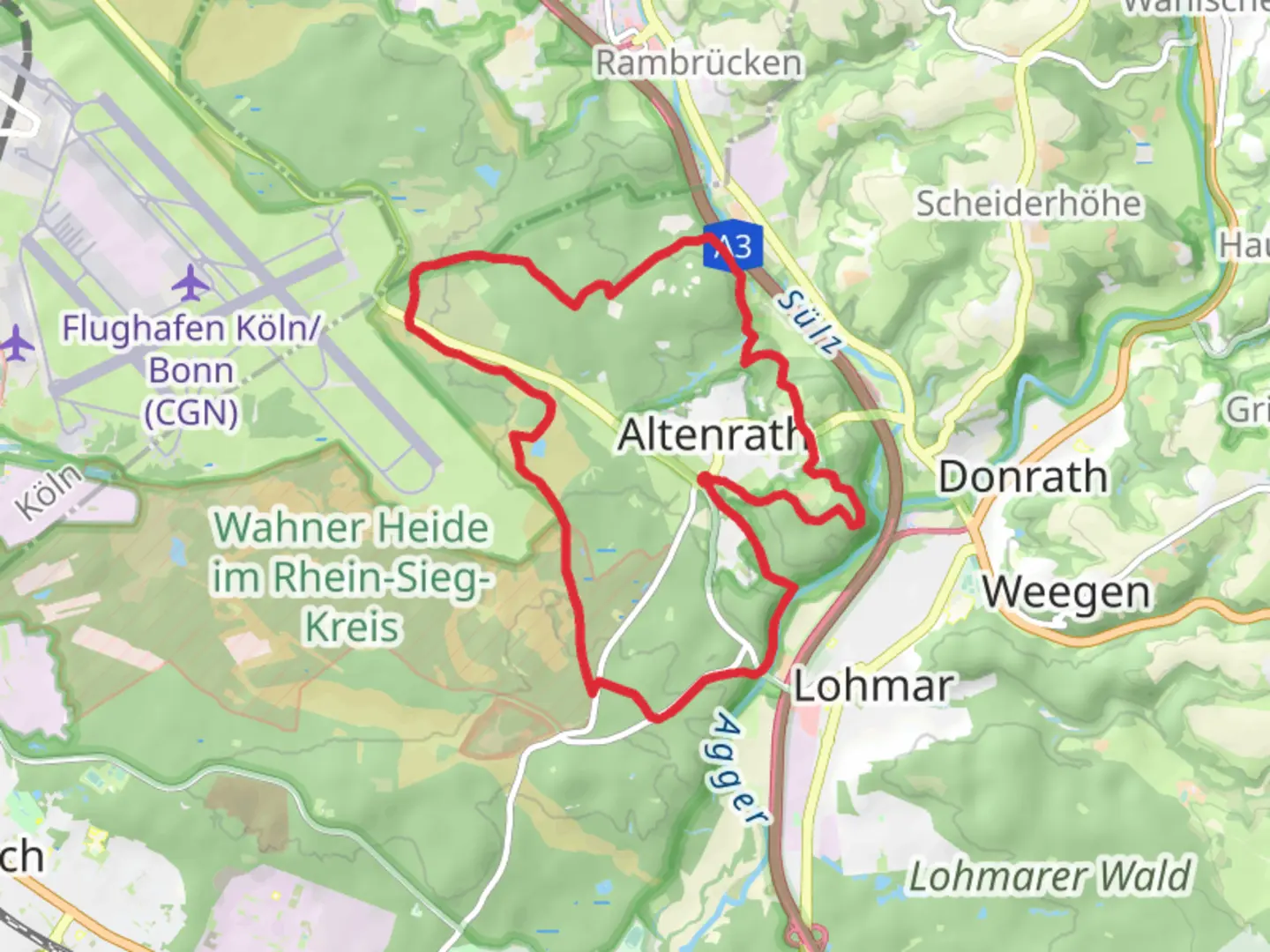 An image depicting the trail Altenrath Loop and its surrounding area.