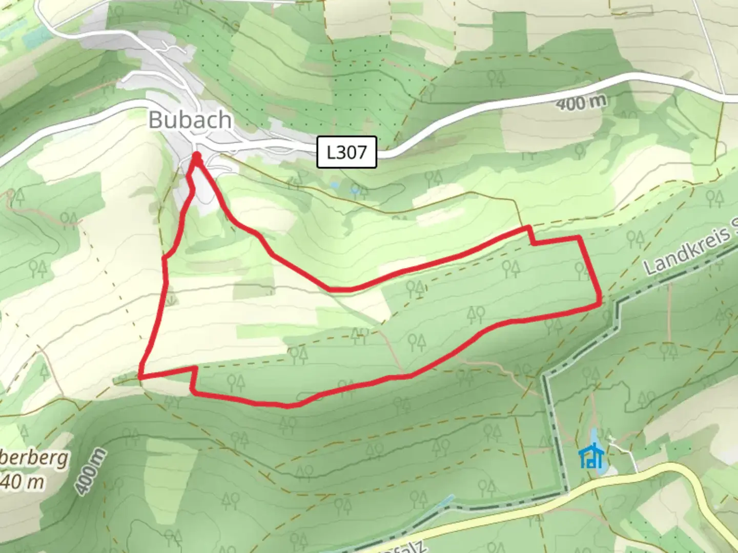 An image depicting the trail Heidenbosch Loop - Bubach and its surrounding area.