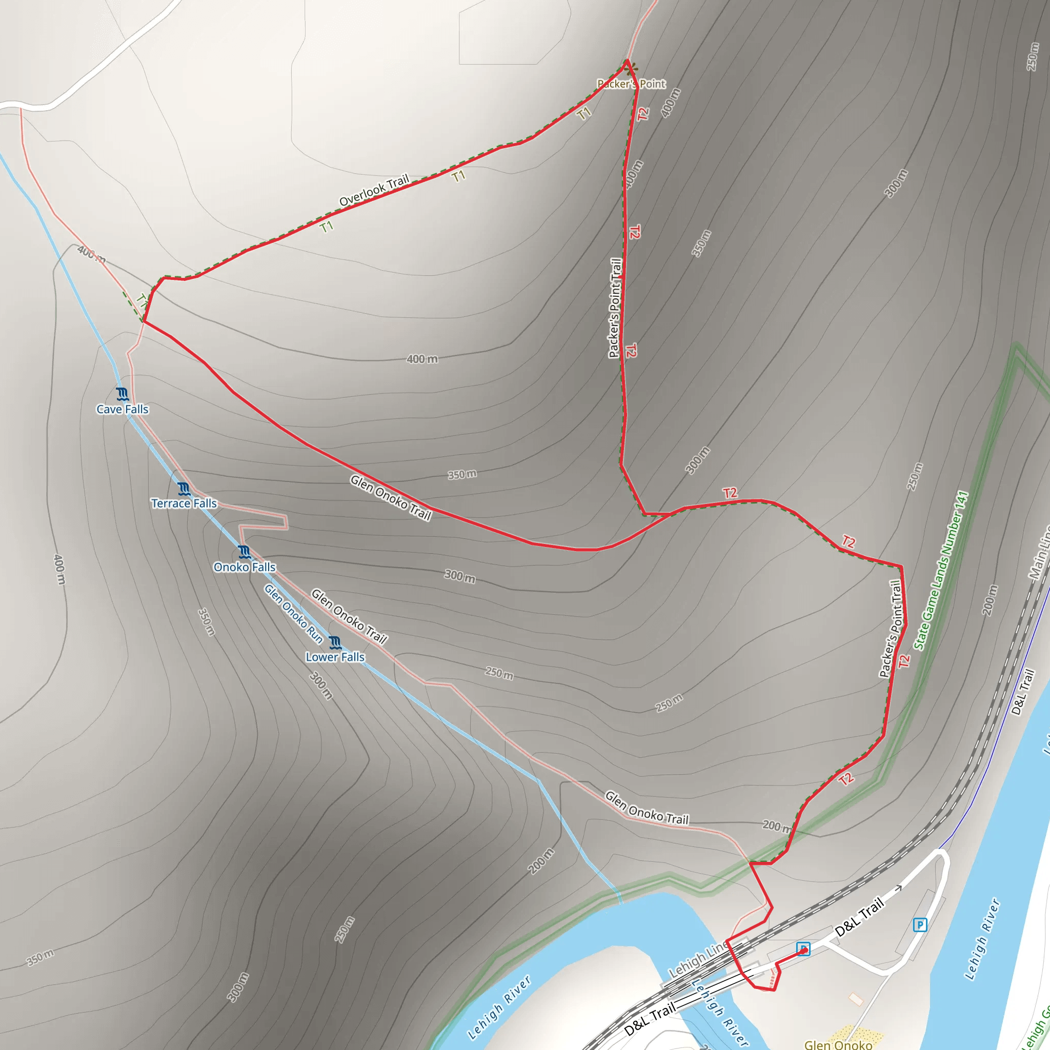 Glen Onoko Trail and Packer's Point Trail Loop mobile static map