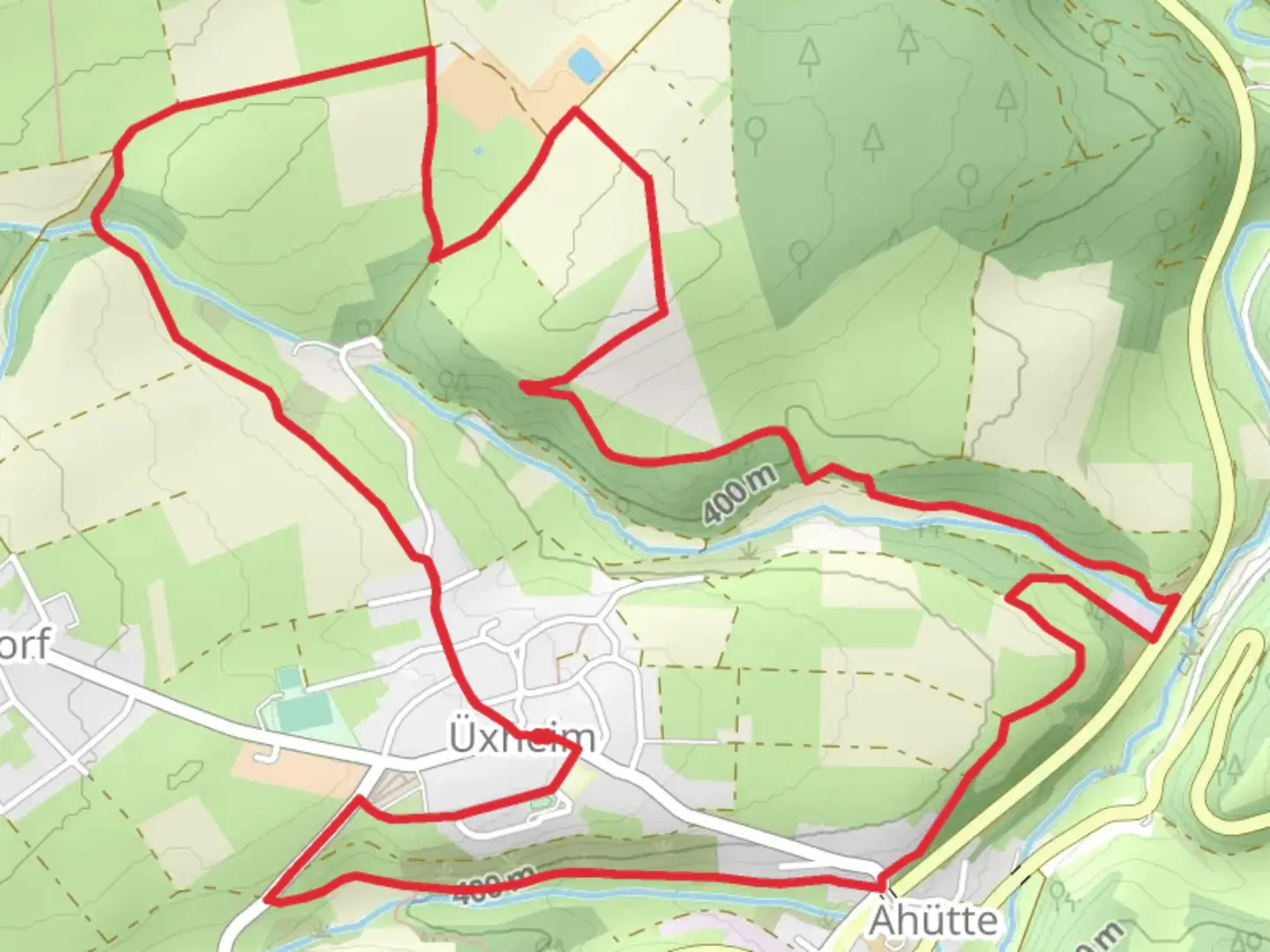 An image depicting the trail Kirchstraße and Wasserfall Weg Loop and its surrounding area.