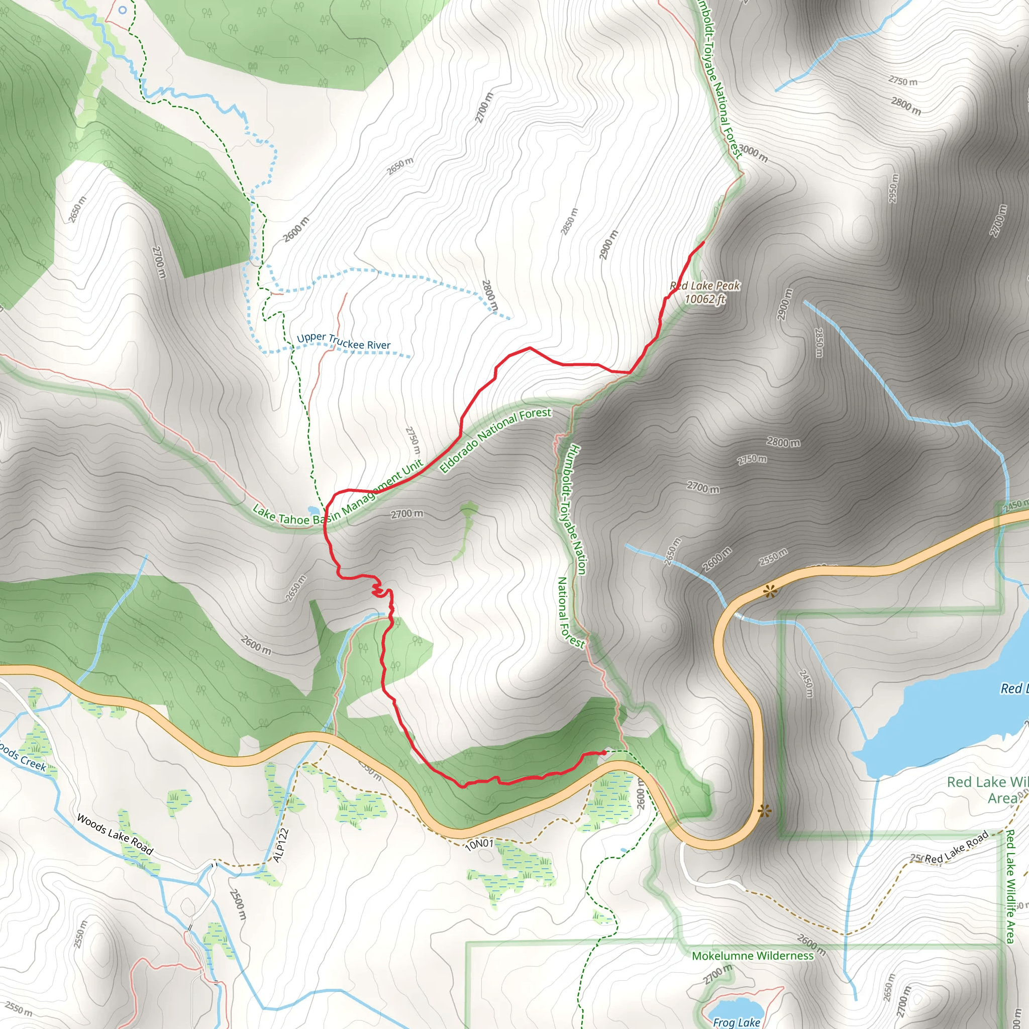 Red Lake Peak via Pacific Crest National Scenic Trail mobile static map