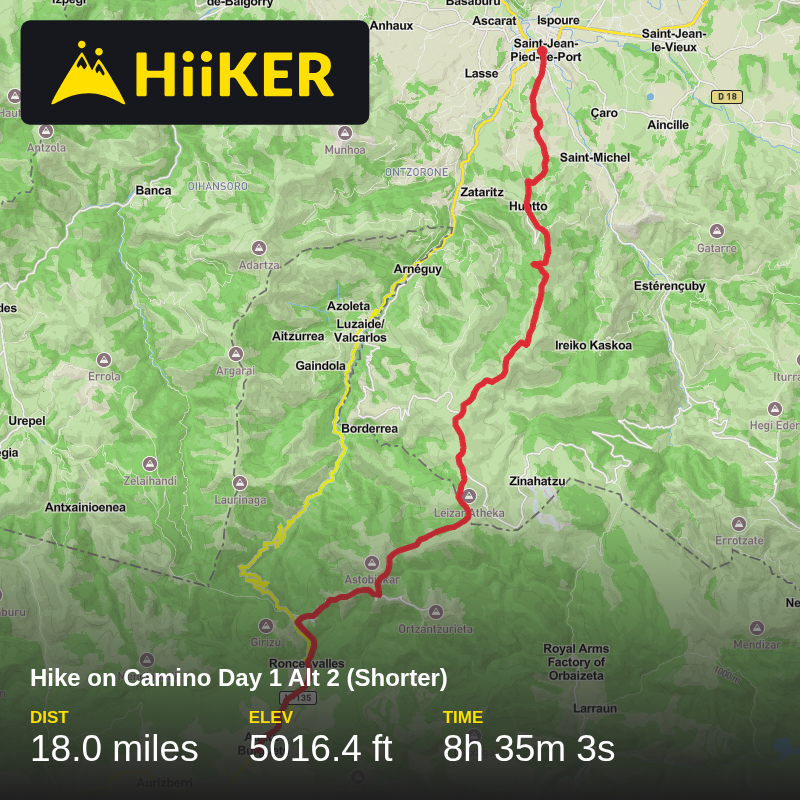 A map preview of the recording Hike on Camino Day 1 Alt 2 (Shorter).