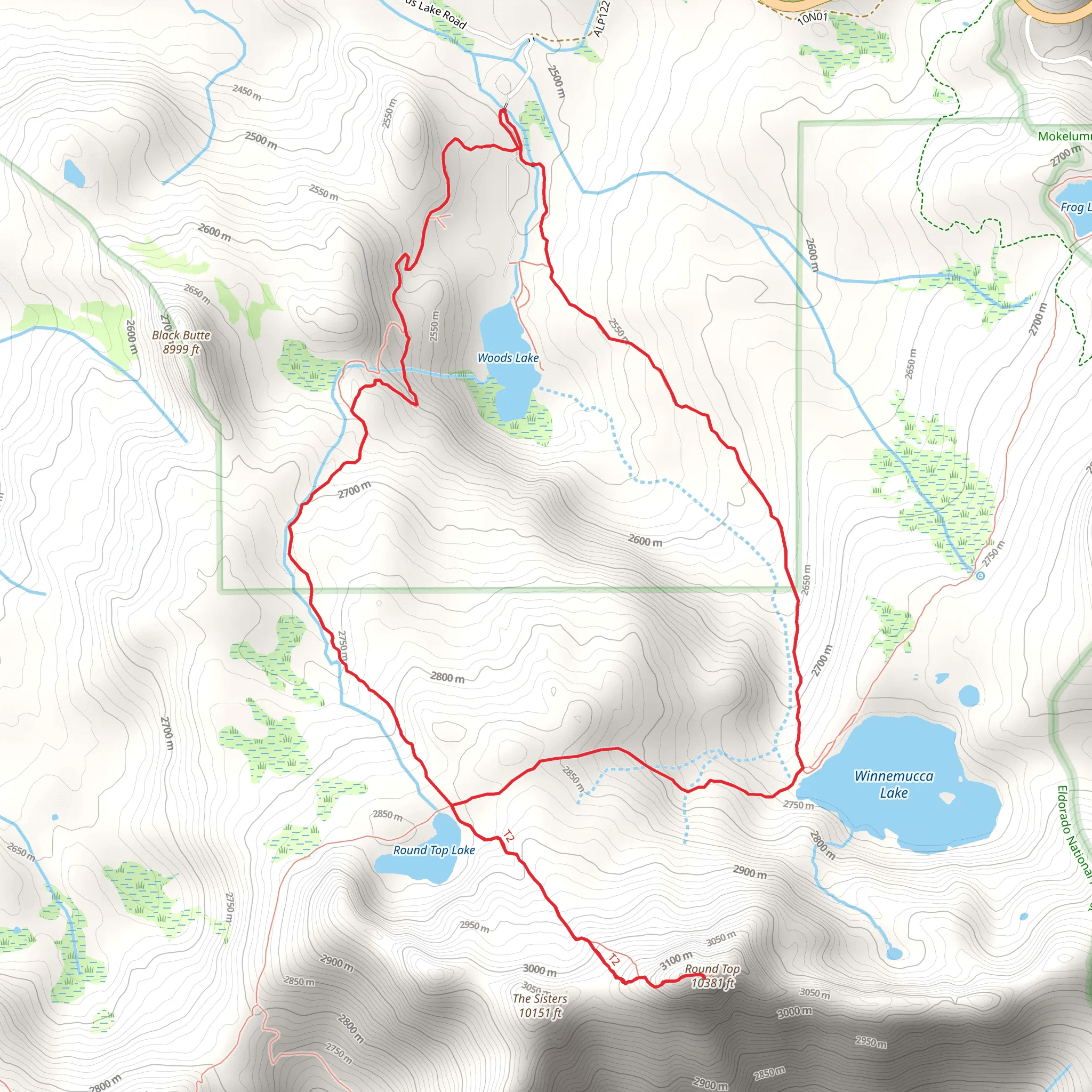 Round Top Lake, Round Top Summit and Winnemucca Loop Trail mobile static map
