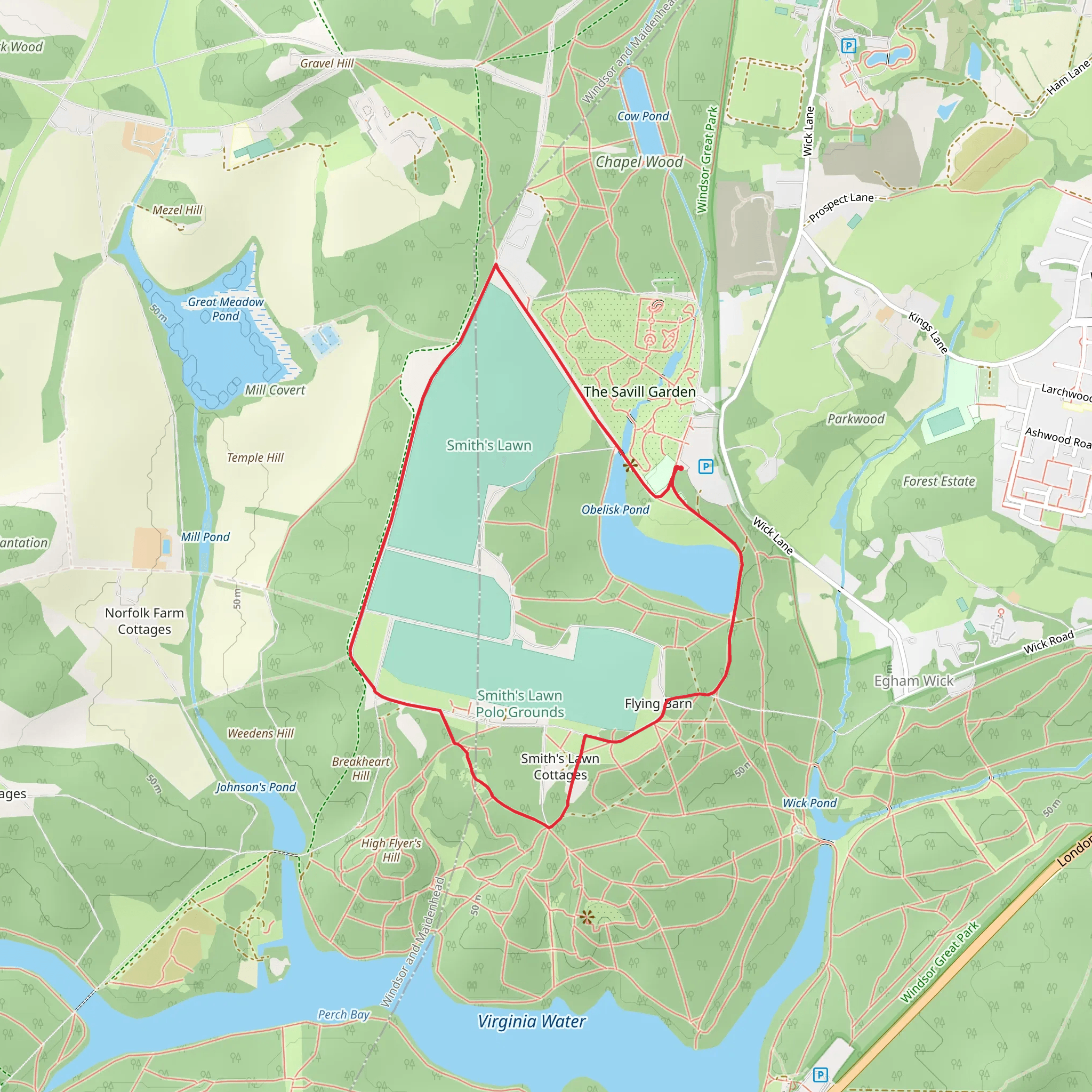 Smith's Lawn and Obelisk Pond Loop mobile static map