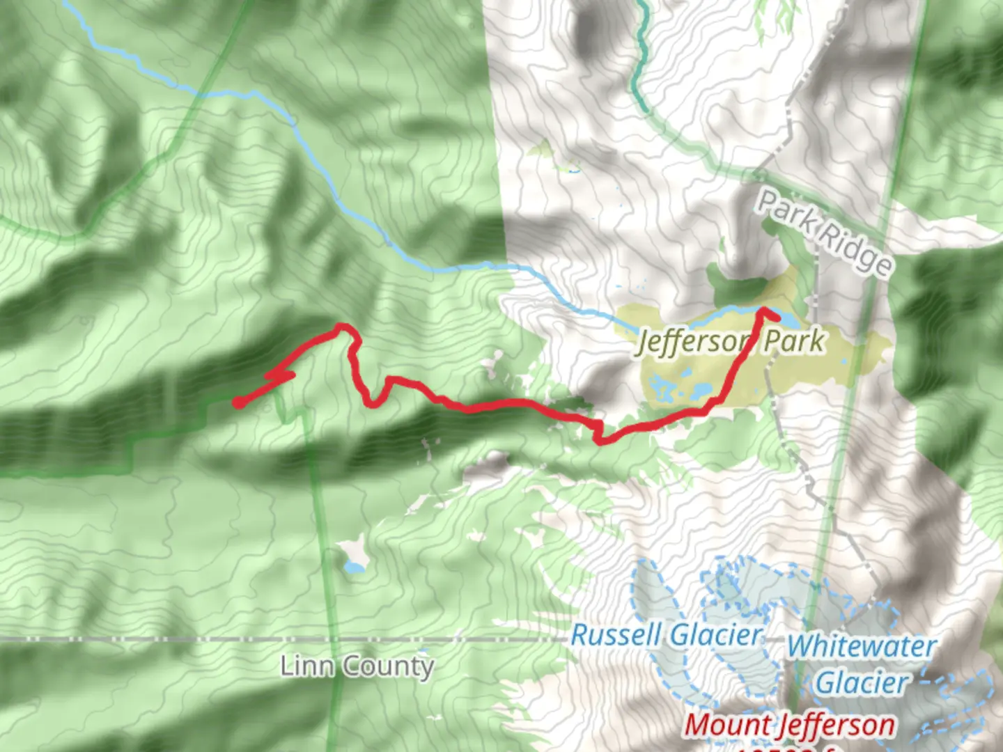 An image depicting the trail Russell Lake and Jefferson Park via PCT and its surrounding area.