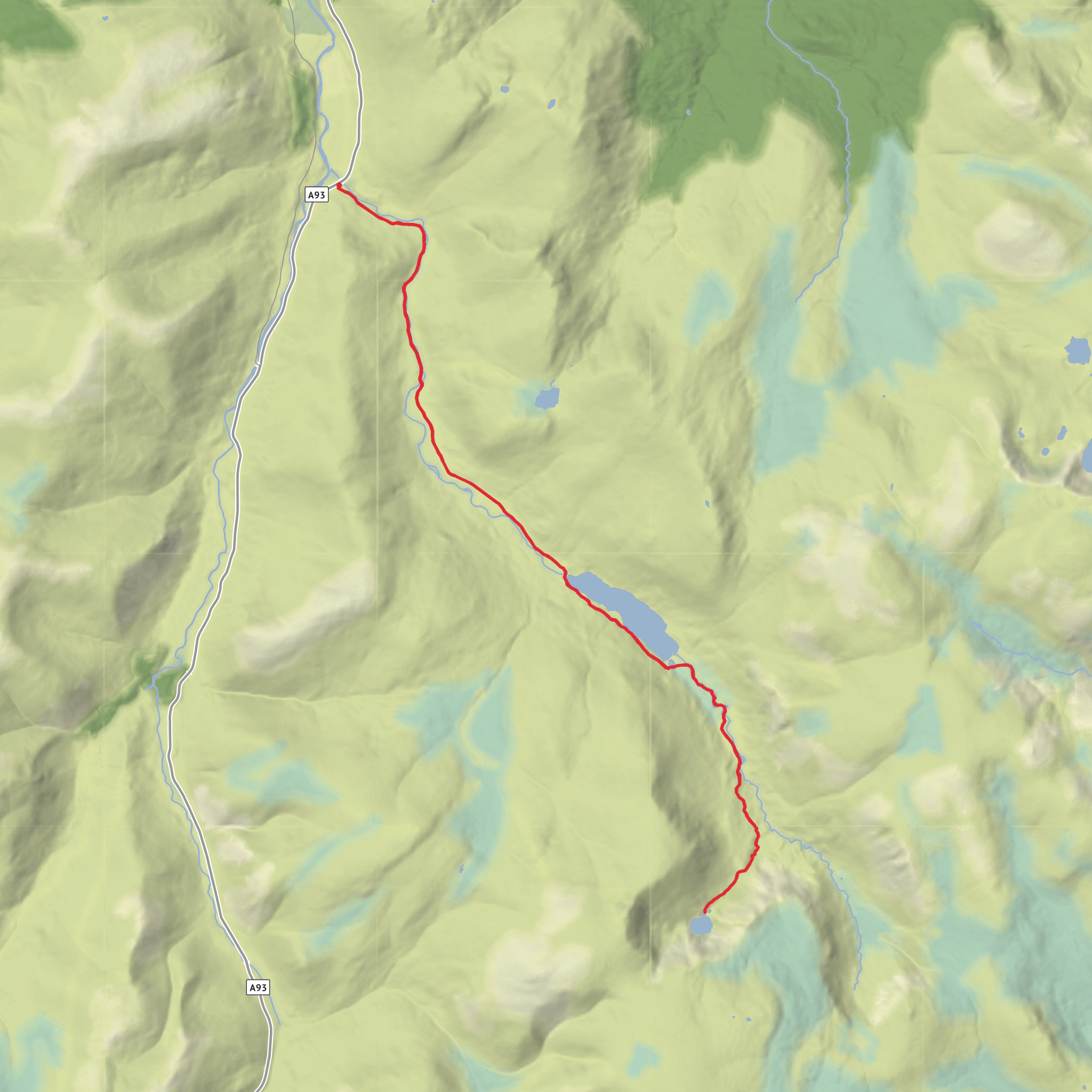 Loch Callater and Loch Kander from Auchallater mobile static map