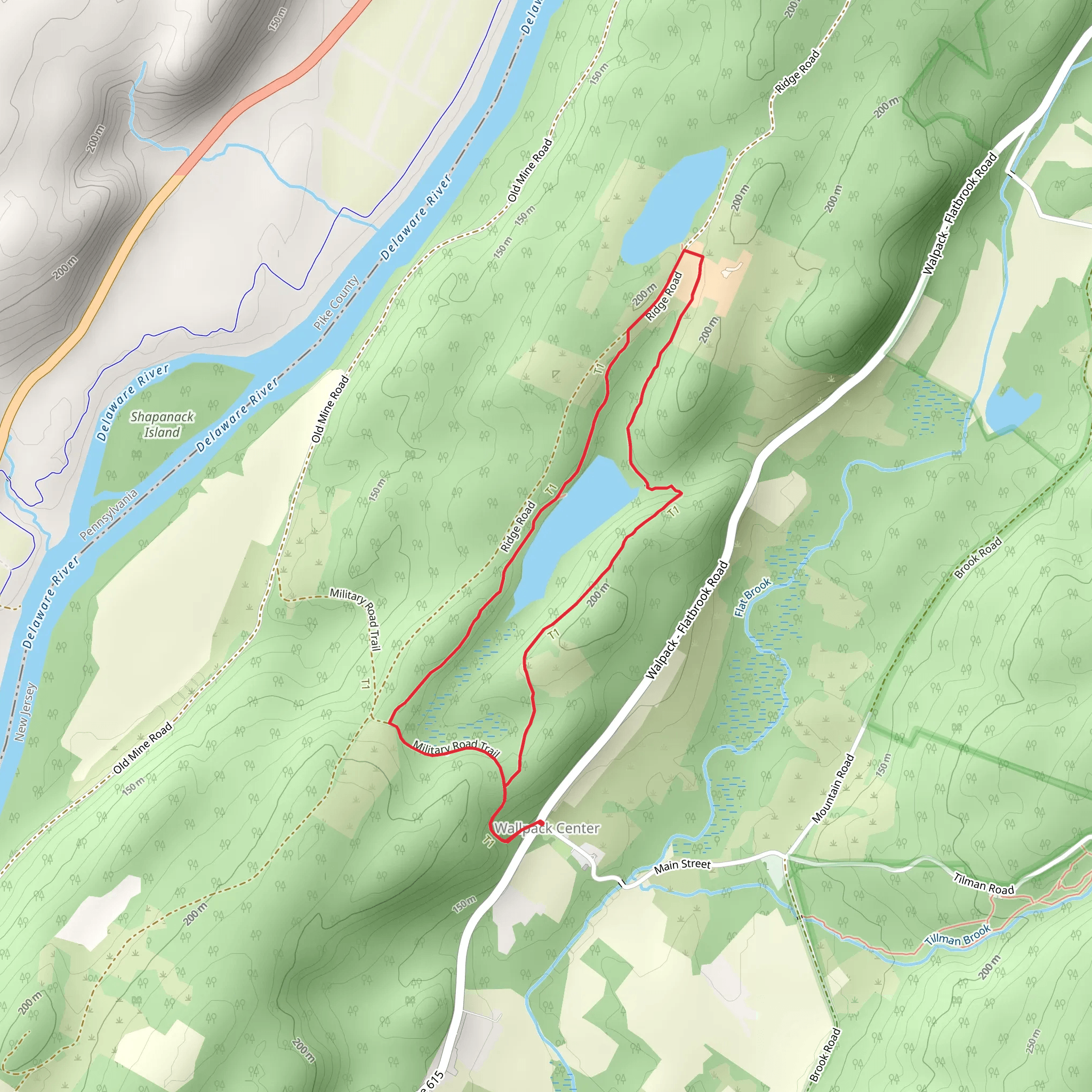 Military Road Trail and Walpack Ridge Loop Trail mobile static map
