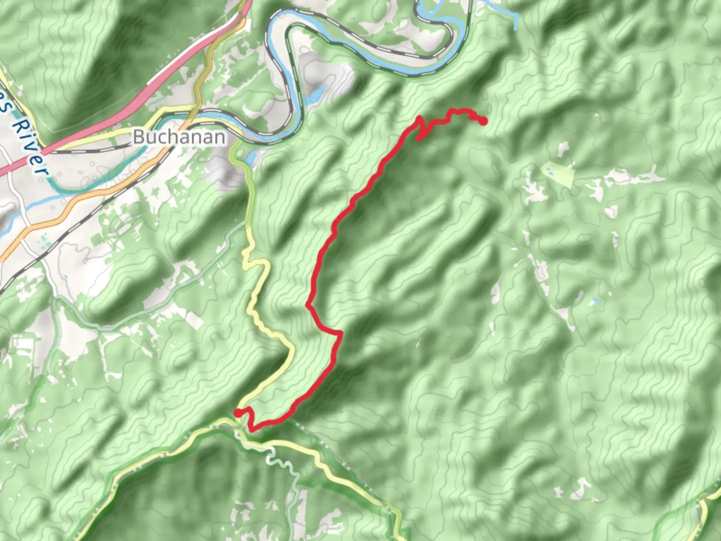 An image depicting the trail Cove Mountain via Appalachian Trail Point to Point and its surrounding area.