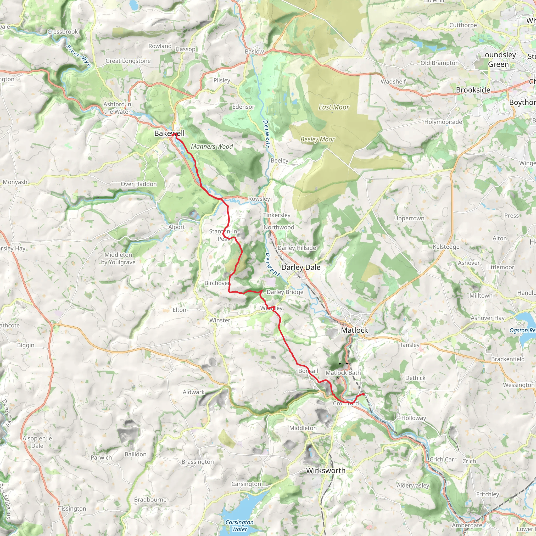 Cromford to Bakewell Walk mobile static map