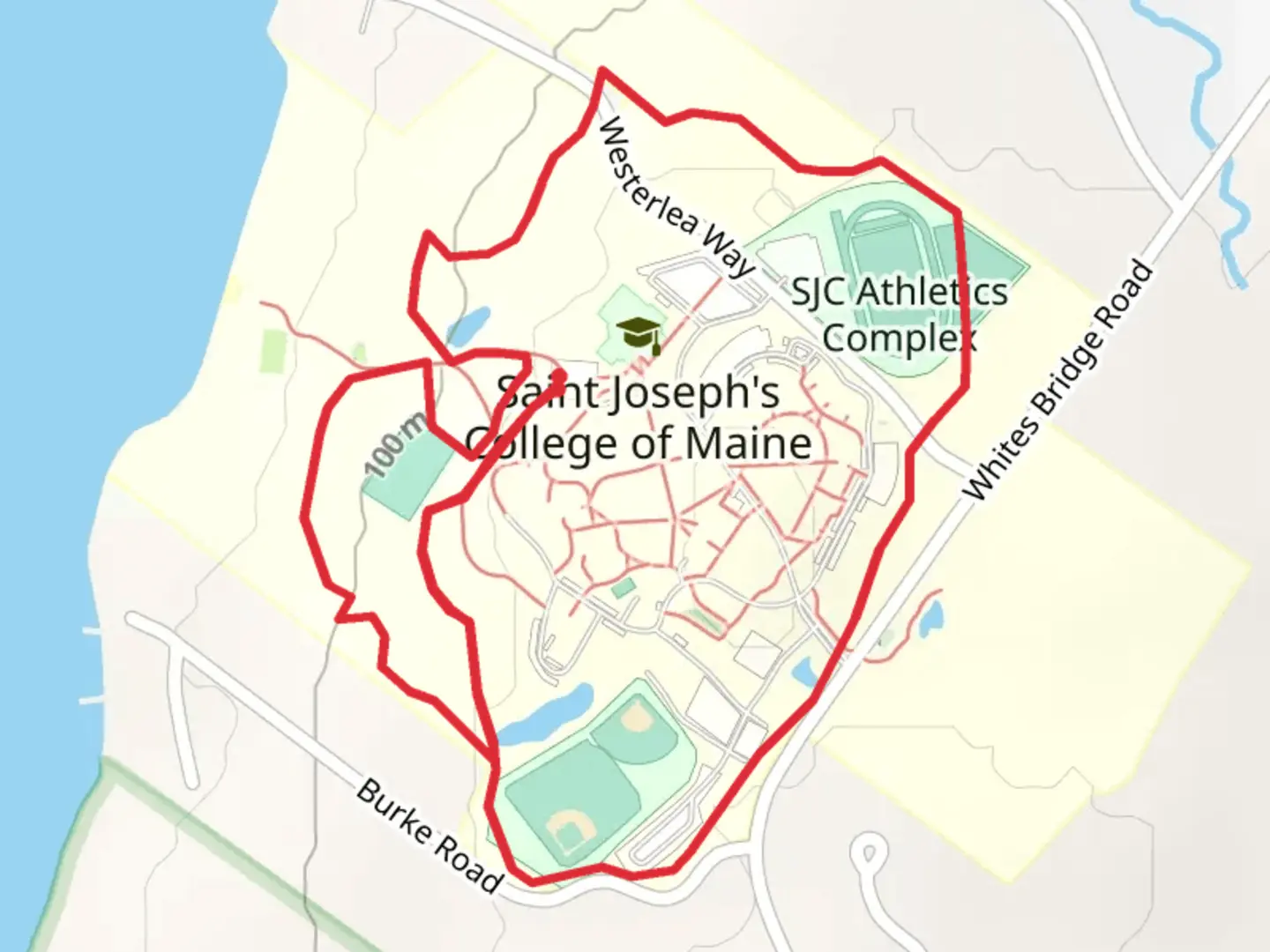 An image depicting the trail Saint Joseph's Coll of Maine Loop - Westerlea Way and its surrounding area.