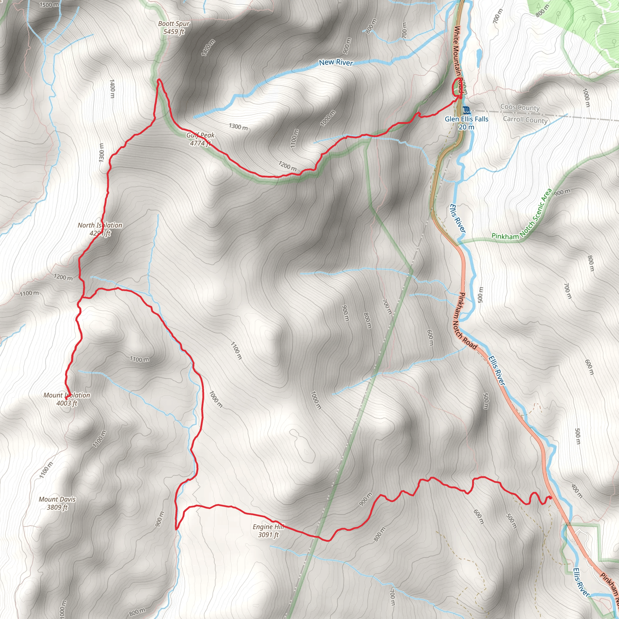 Gulf Peak, Mount Isolation to Engine Hill Trail mobile static map