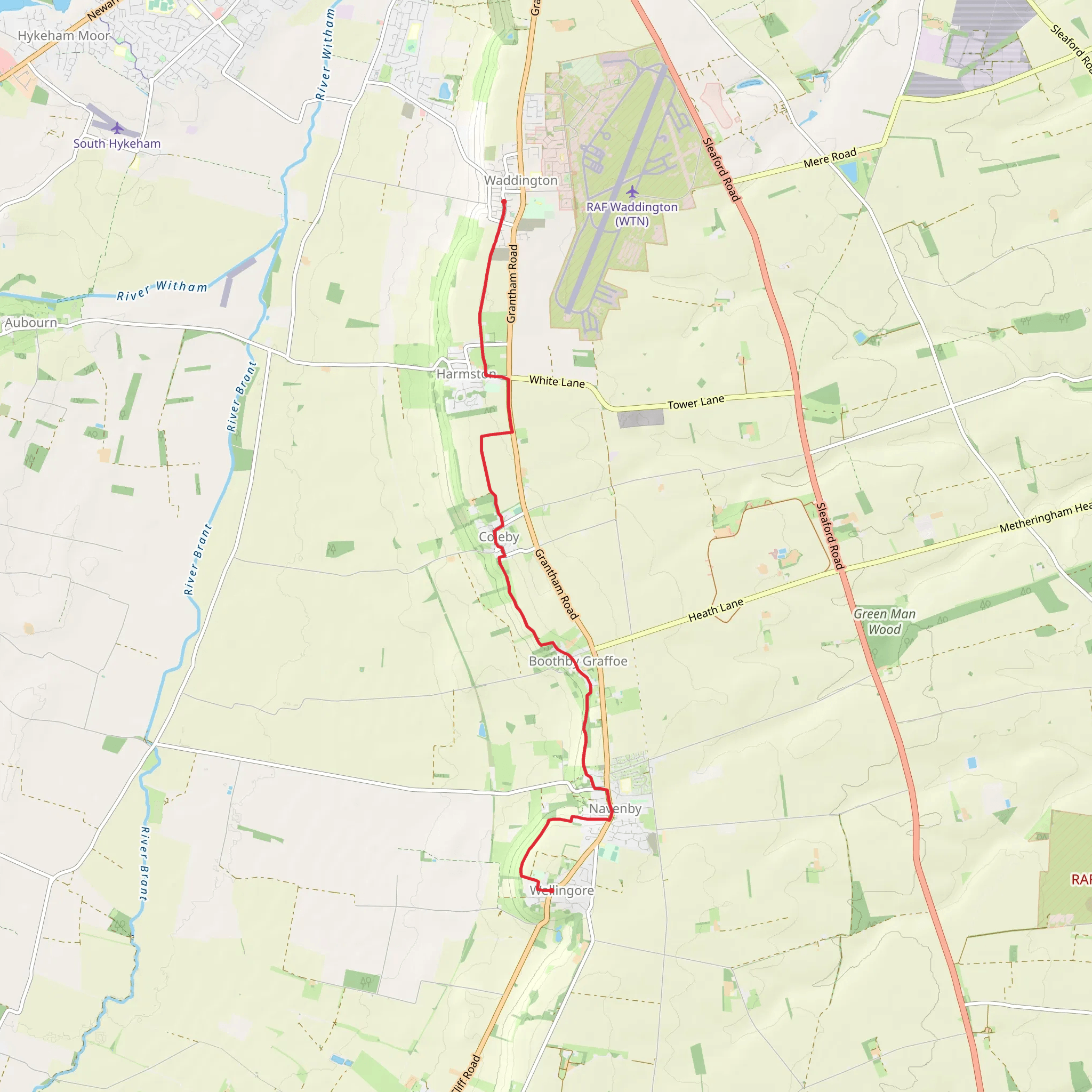 Wellingore to Waddington via Viking Way mobile static map