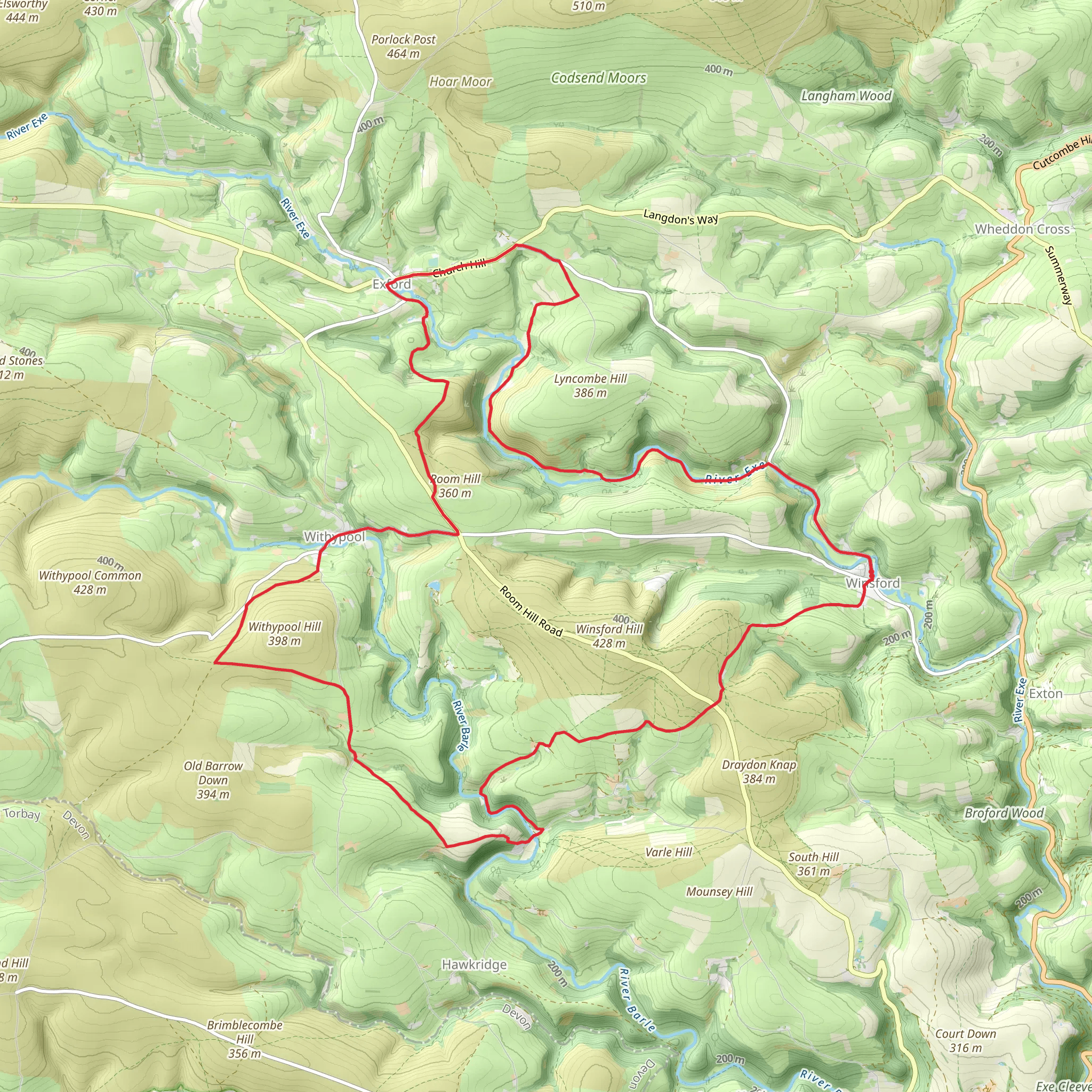 Winsford, Tarr Farm and Withypool Loop mobile static map