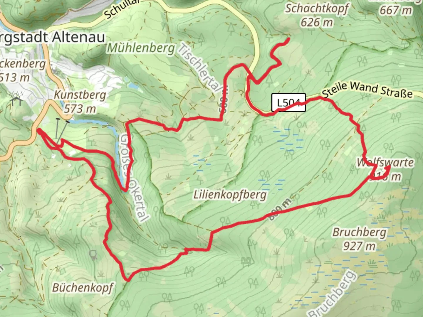 An image depicting the trail Wolfswate Loop and its surrounding area.