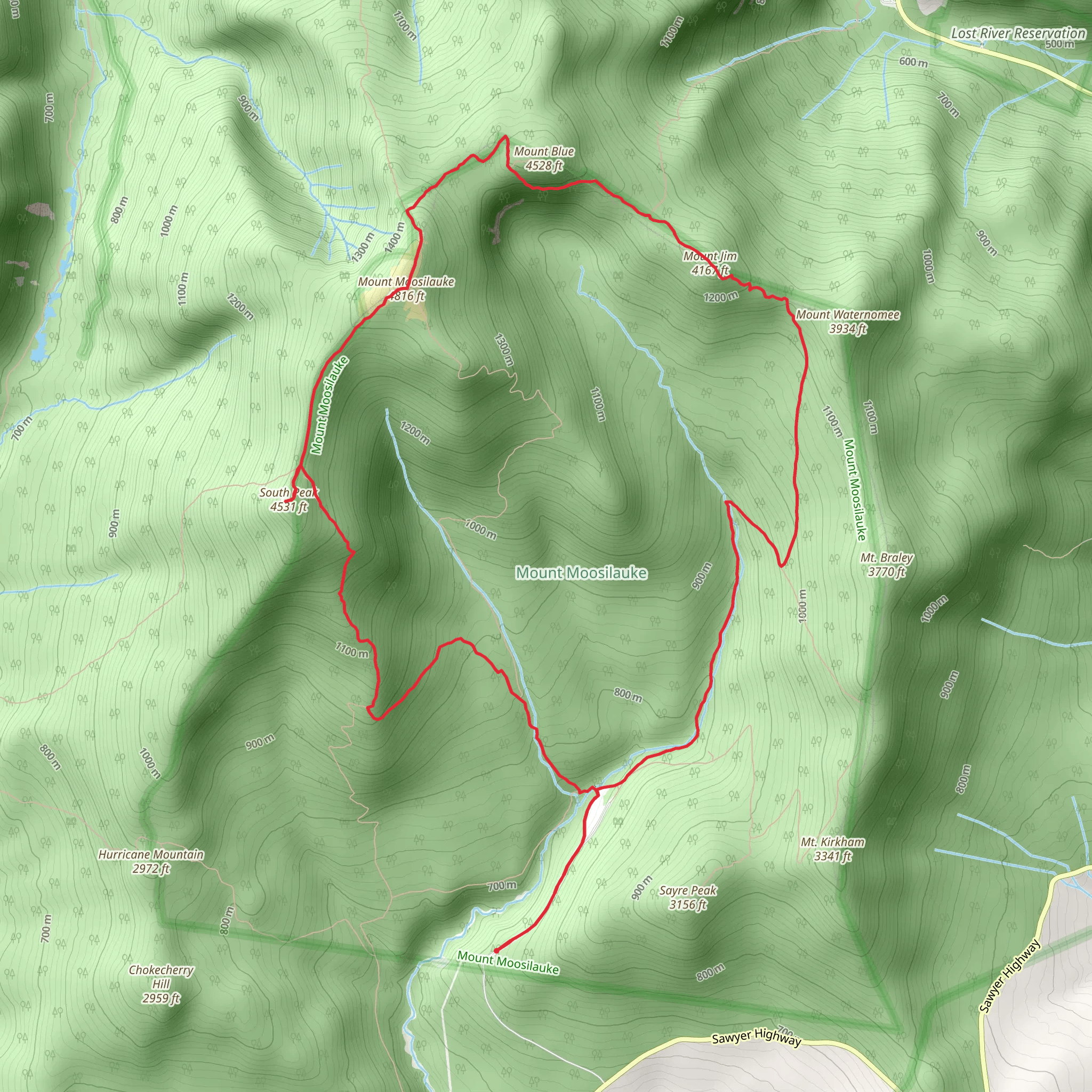 Mount Blue and Mount Moosilauke Loop Trail via Ravine Road mobile static map