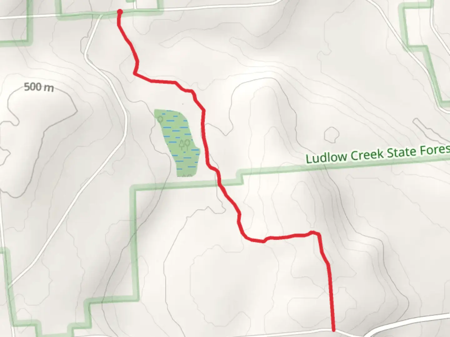 An image depicting the trail Ludlow Creek State Forest and its surrounding area.