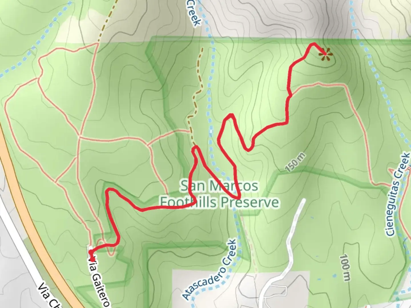 An image depicting the trail Cieneguitas Creek Overlook and its surrounding area.