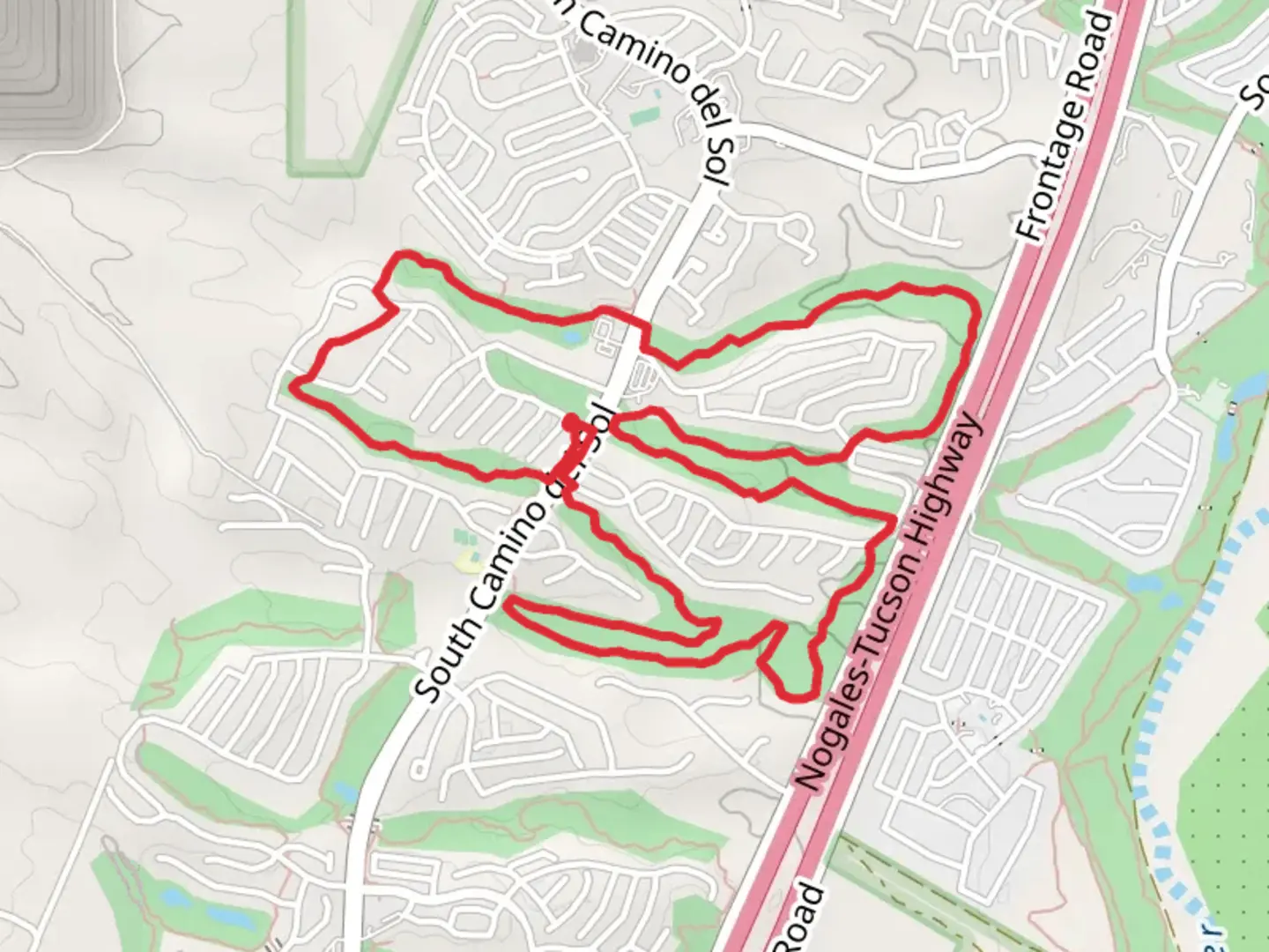 An image depicting the trail Canoe Hills Golf Course Loop and its surrounding area.