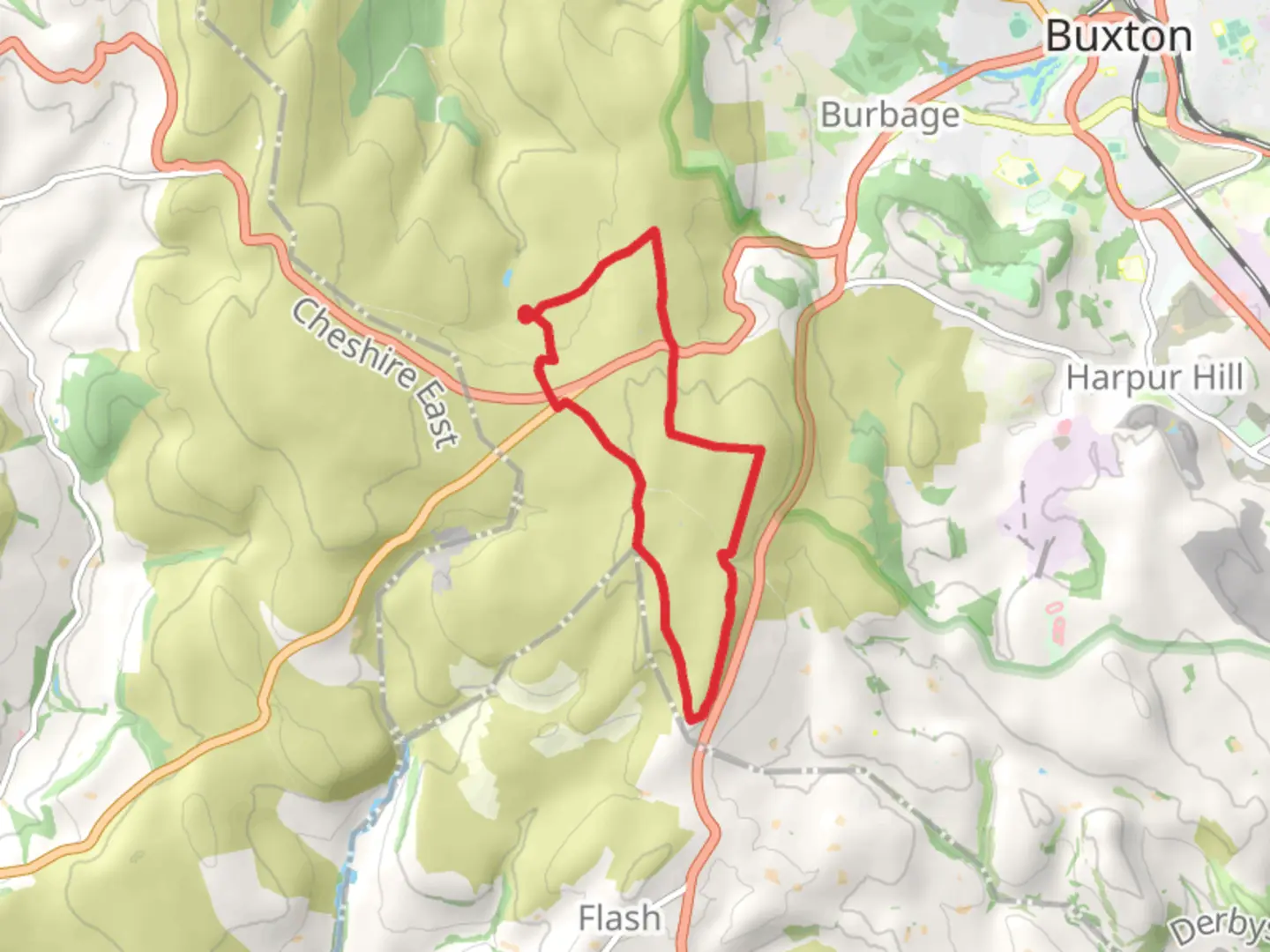 An image depicting the trail Axe Edge Moor Trig + Cheeks Hill Walk From Derbyshire Bridge and its surrounding area.